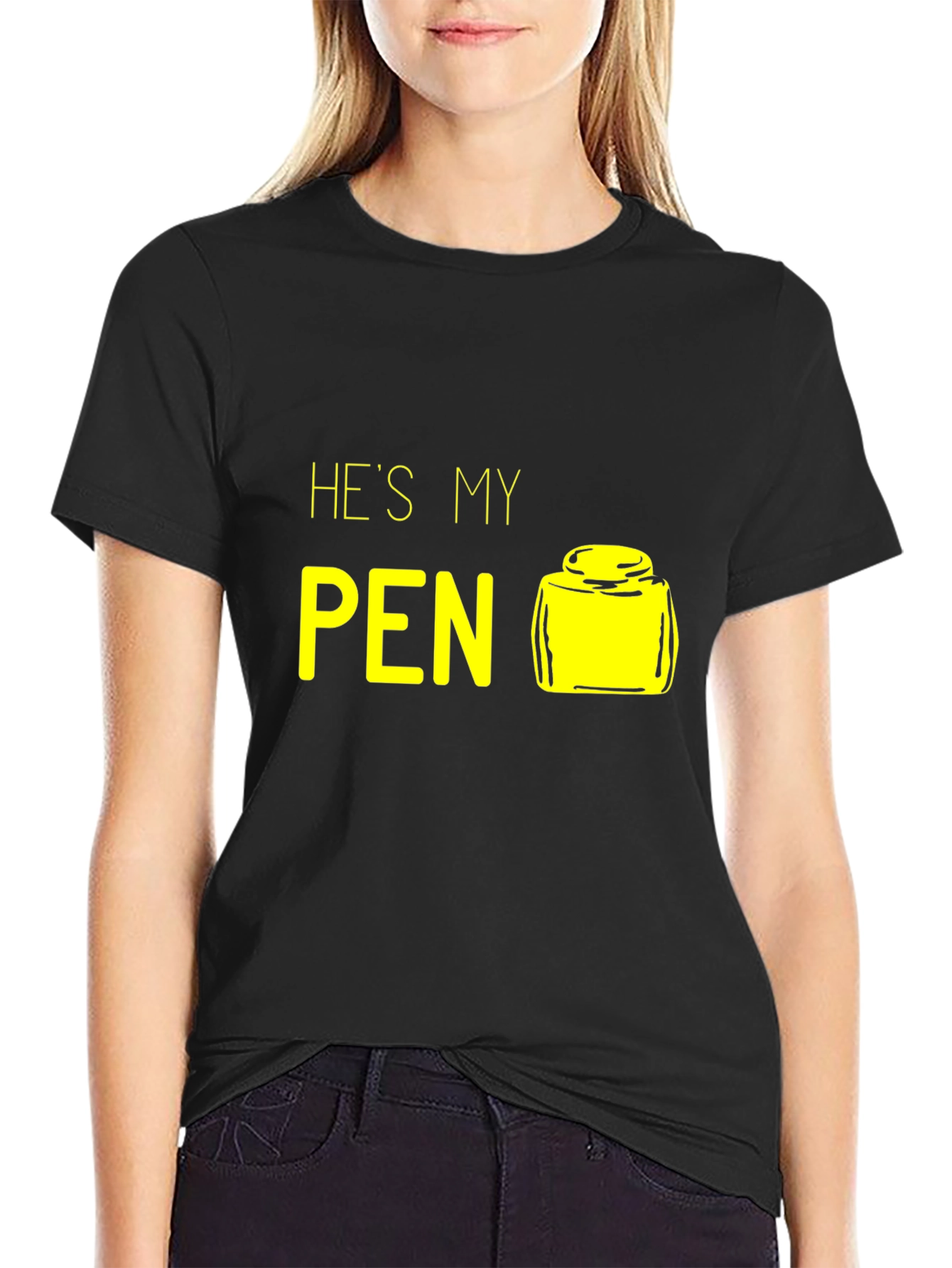 Black He's My Pen Funny Graphic T-Shirt view 2