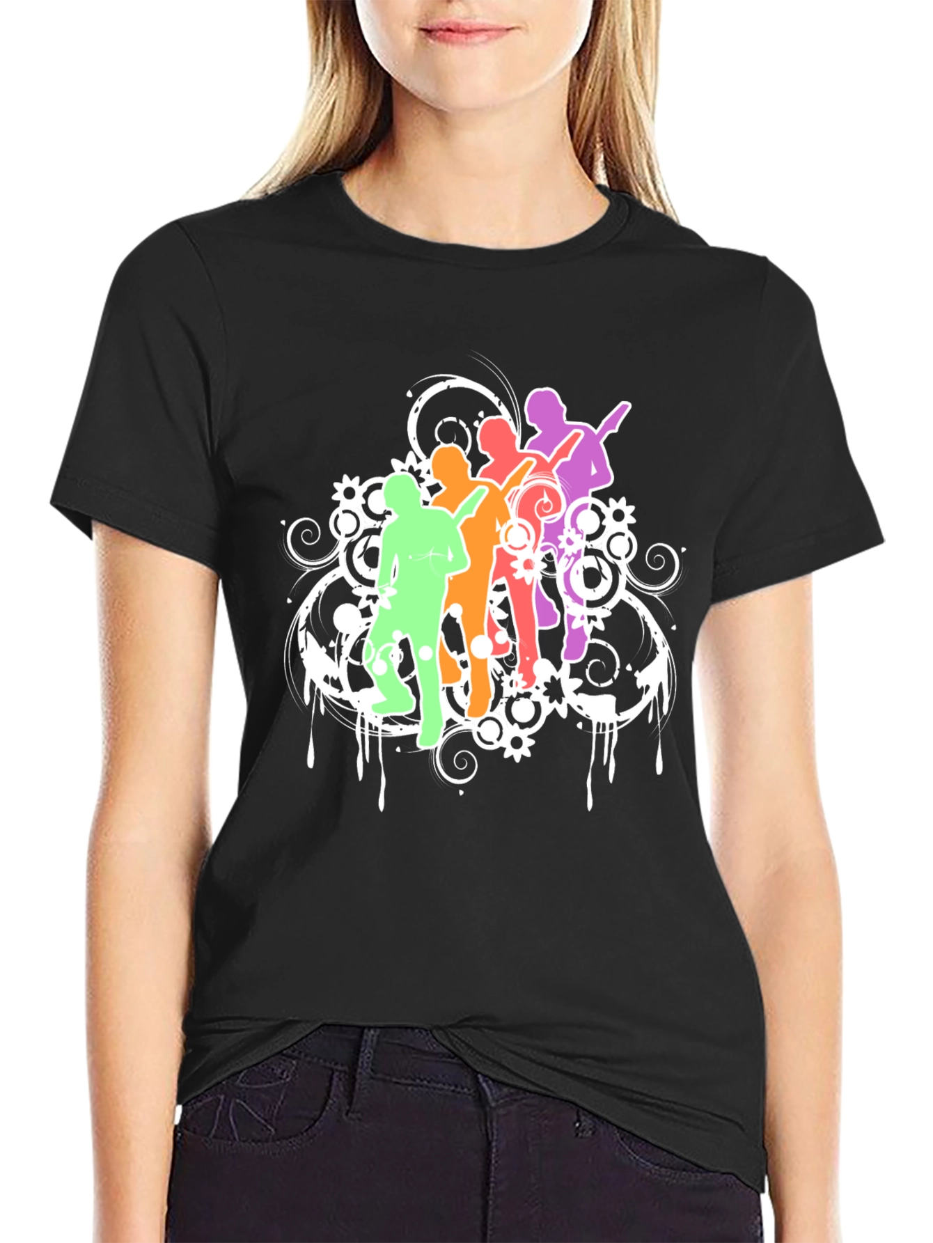 Black Colorful Music Band Graphic Black T-Shirt view 2