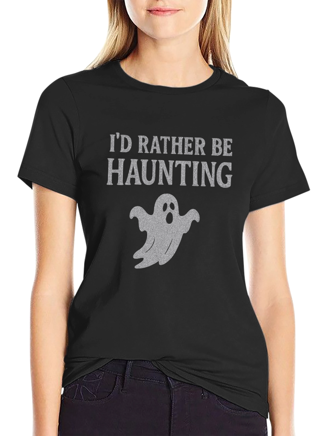 Black I'd Rather Be Haunting Ghost T-Shirt view 2