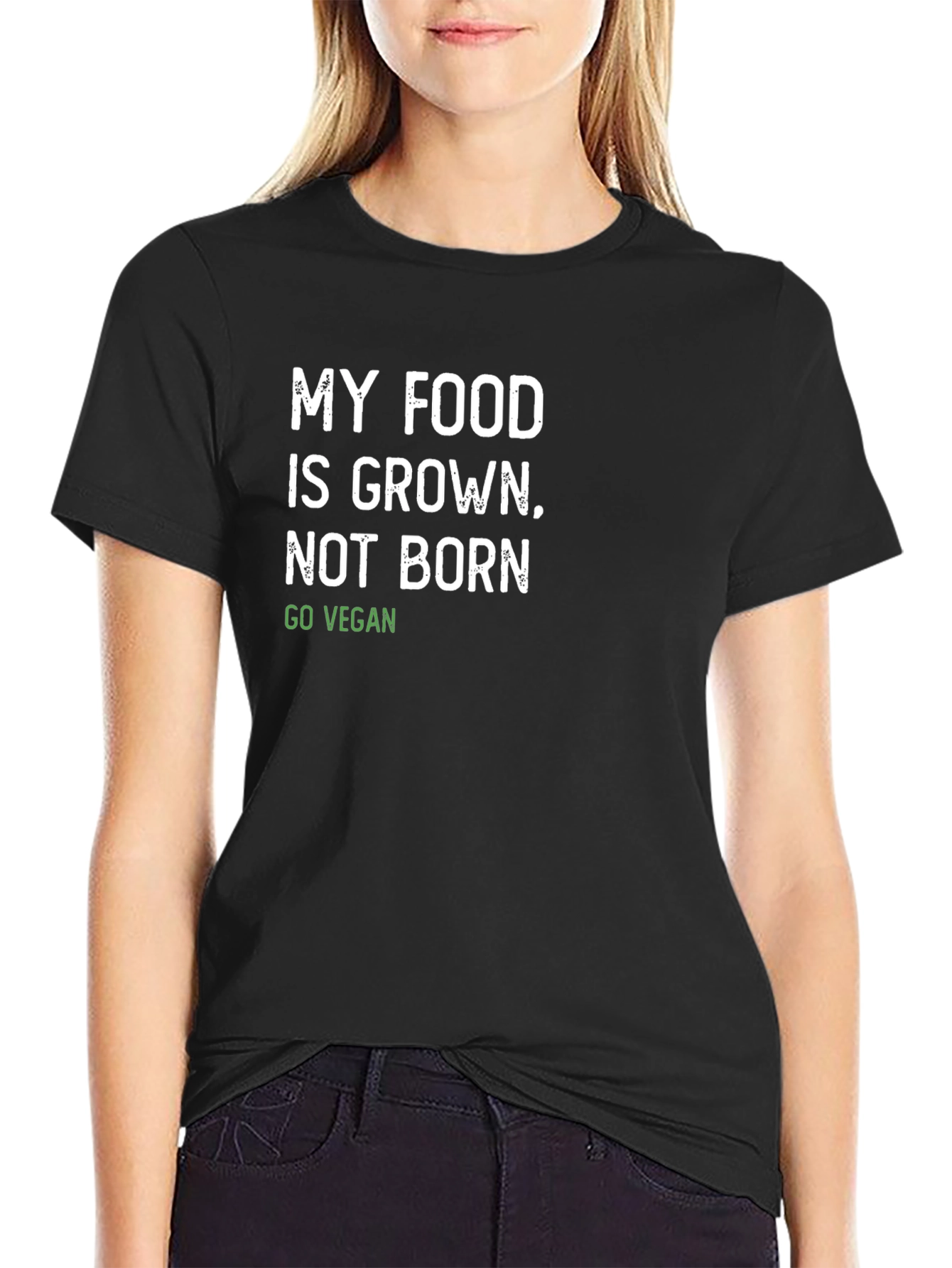 Black Vegan T-Shirt - My Food is Grown, Not Born view 2