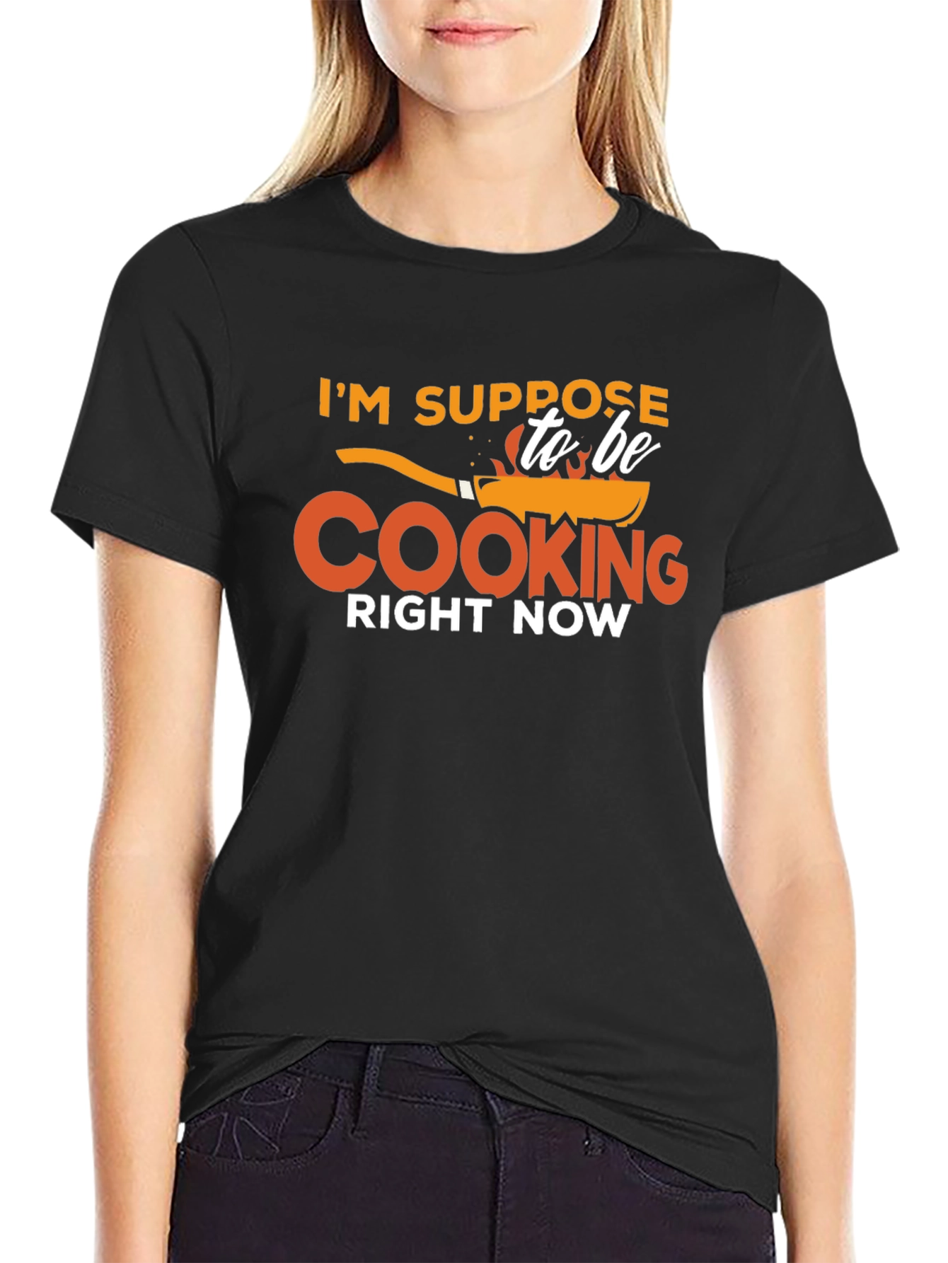 Black Funny Cooking T-Shirt - I'm Suppose to be Cooking Right Now view 2