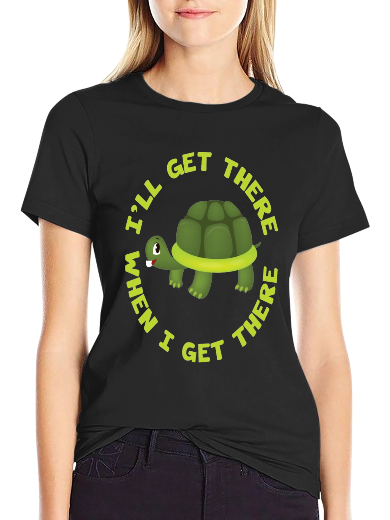 Black Funny Turtle Graphic T-Shirt - I'll Get There When I Get There view 2
