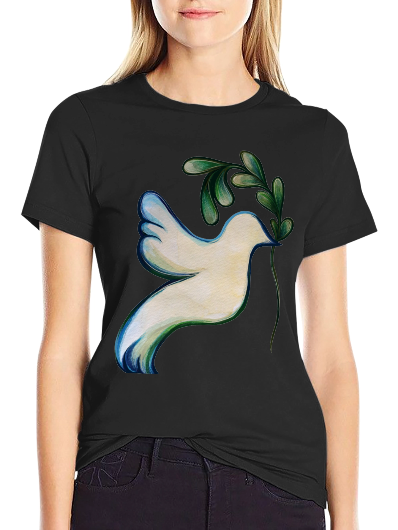 Black Dove of Peace Graphic Tee - Unisex Black T-Shirt view 2