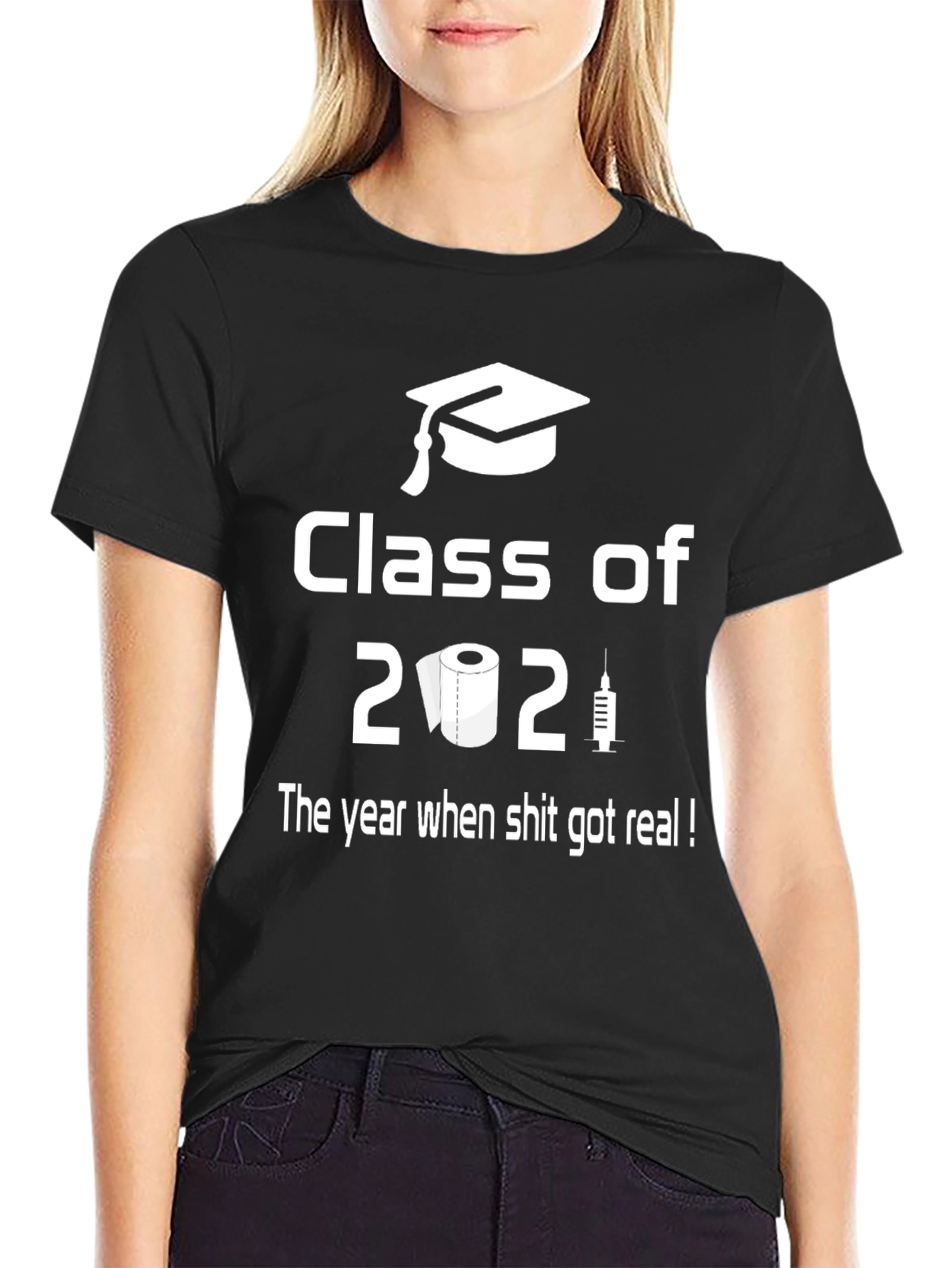 Black Class of 2021 Funny T-Shirt view 2