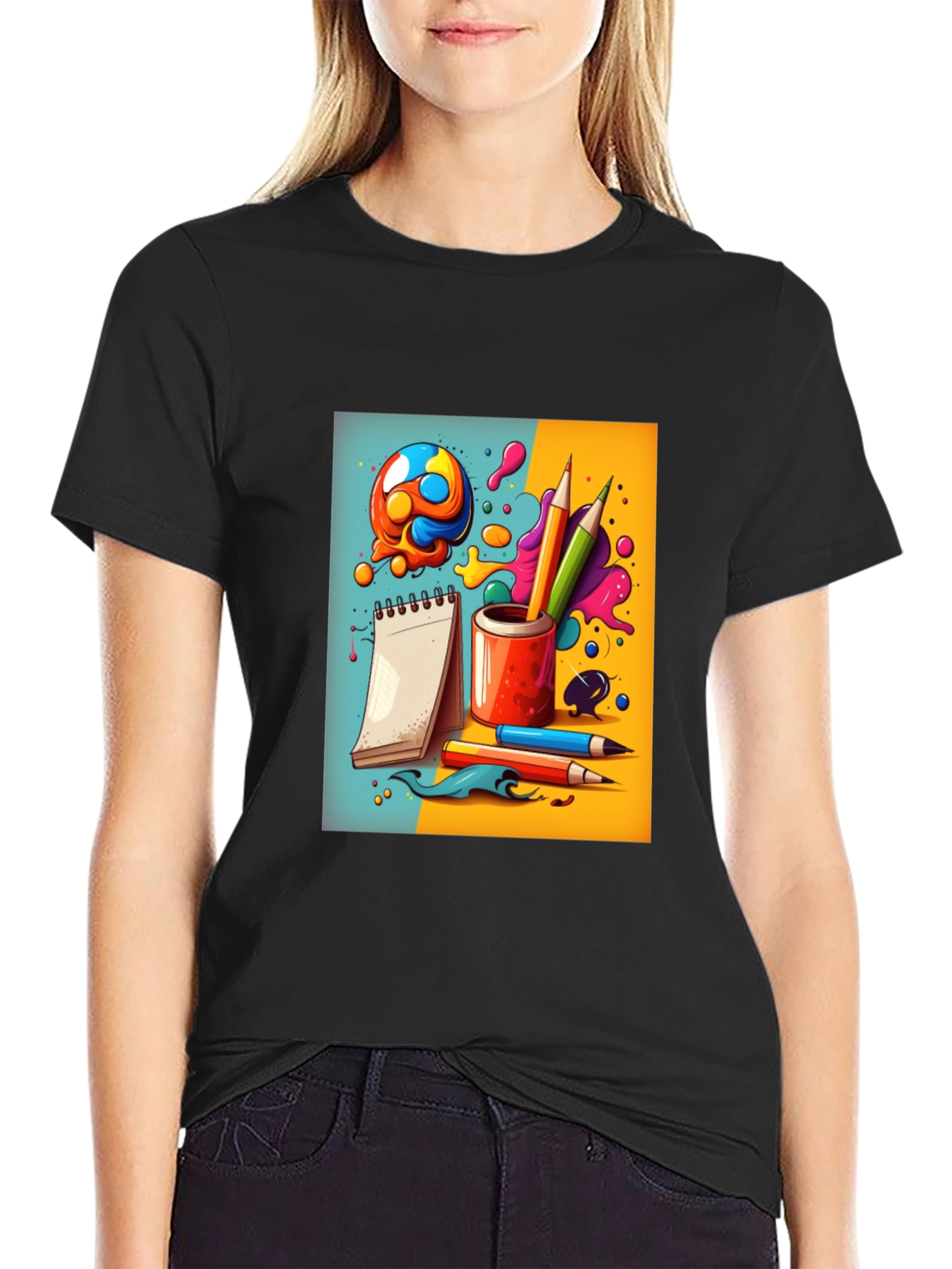 Black Creative Doodles Graphic T-Shirt - Artist's Dream view 2