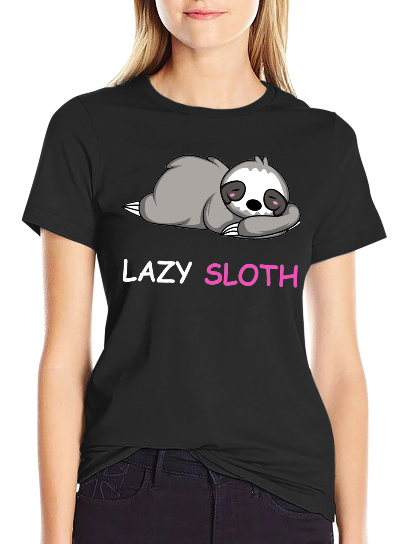 Black Lazy Sloth Graphic T-Shirt view 2