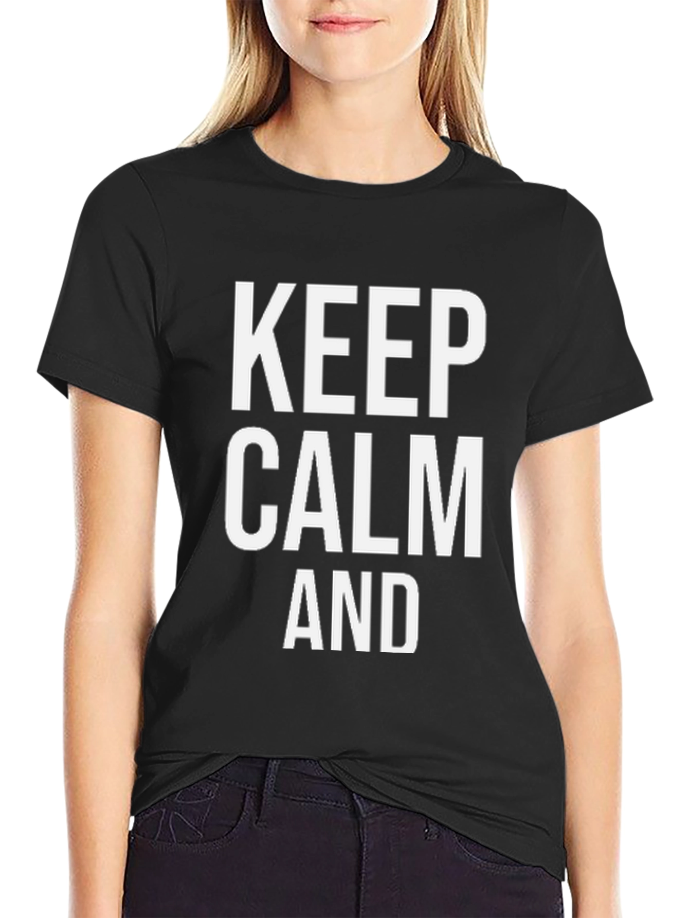 Black Keep Calm Graphic Tee - Classic Slogan Shirt view 2