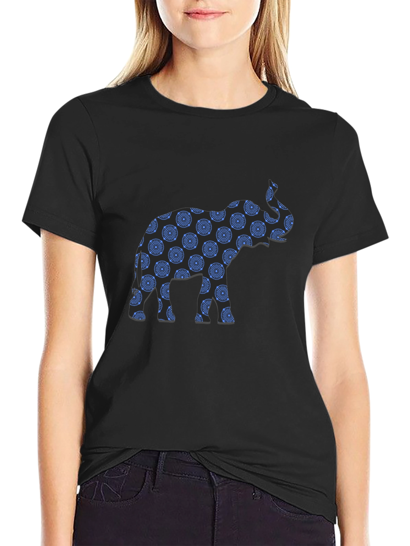 Black Elephant Print Black T-Shirt view 2