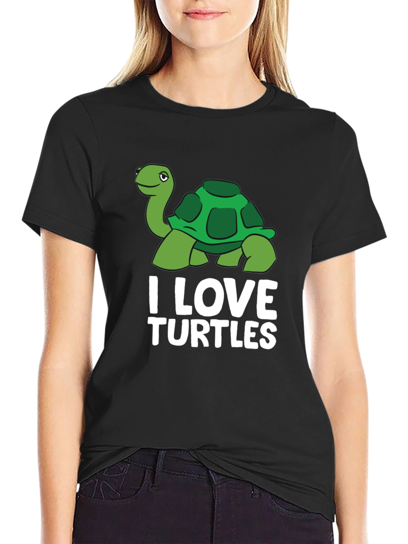 Black I Love Turtles Graphic T-Shirt view 2