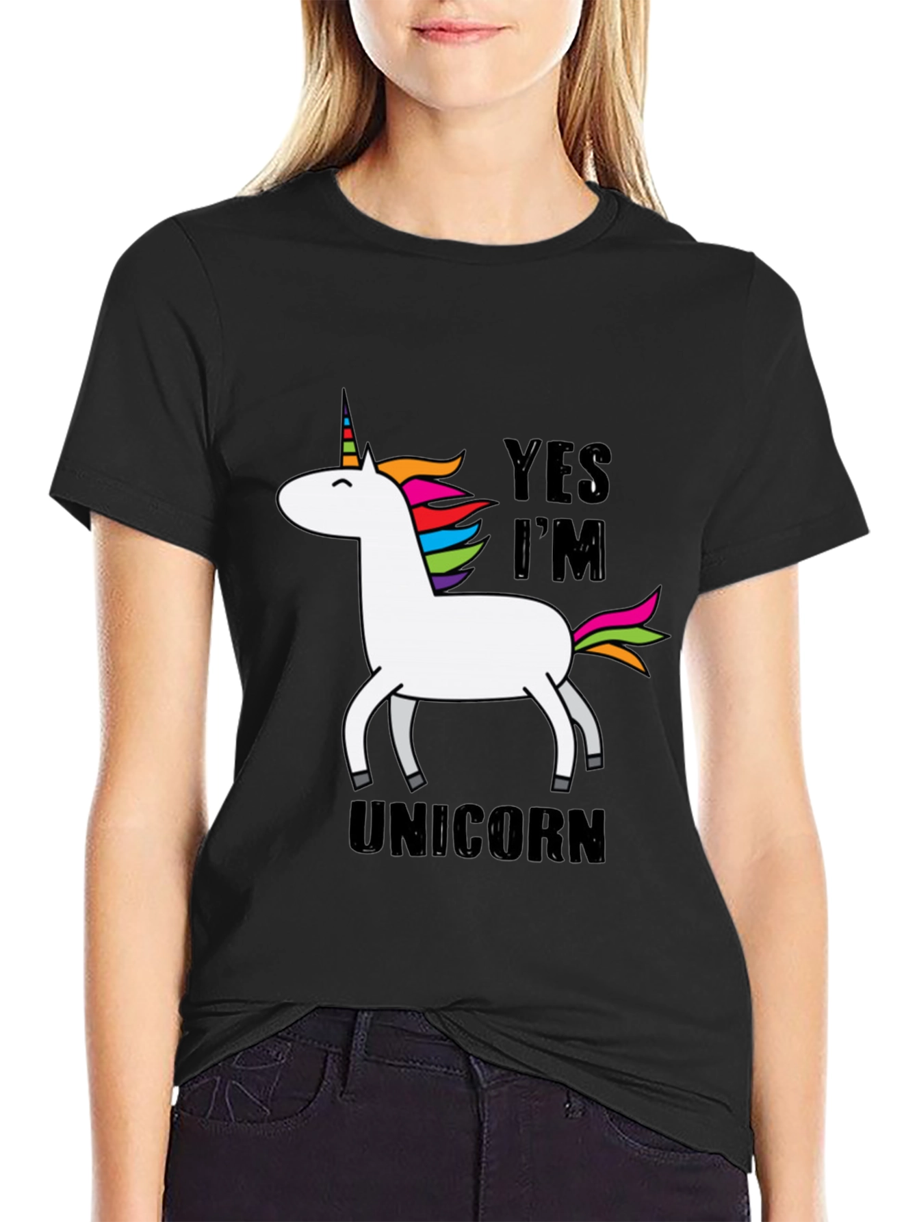 Black Yes I'm a Unicorn T-Shirt - Graphic Tee view 2