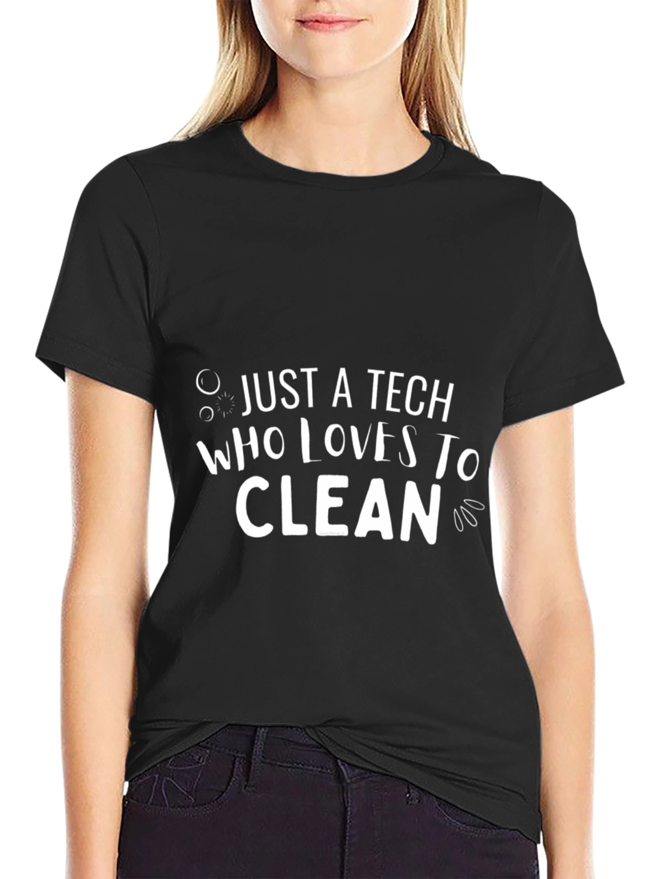 Black Just A Tech Who Loves To Clean T-Shirt view 2