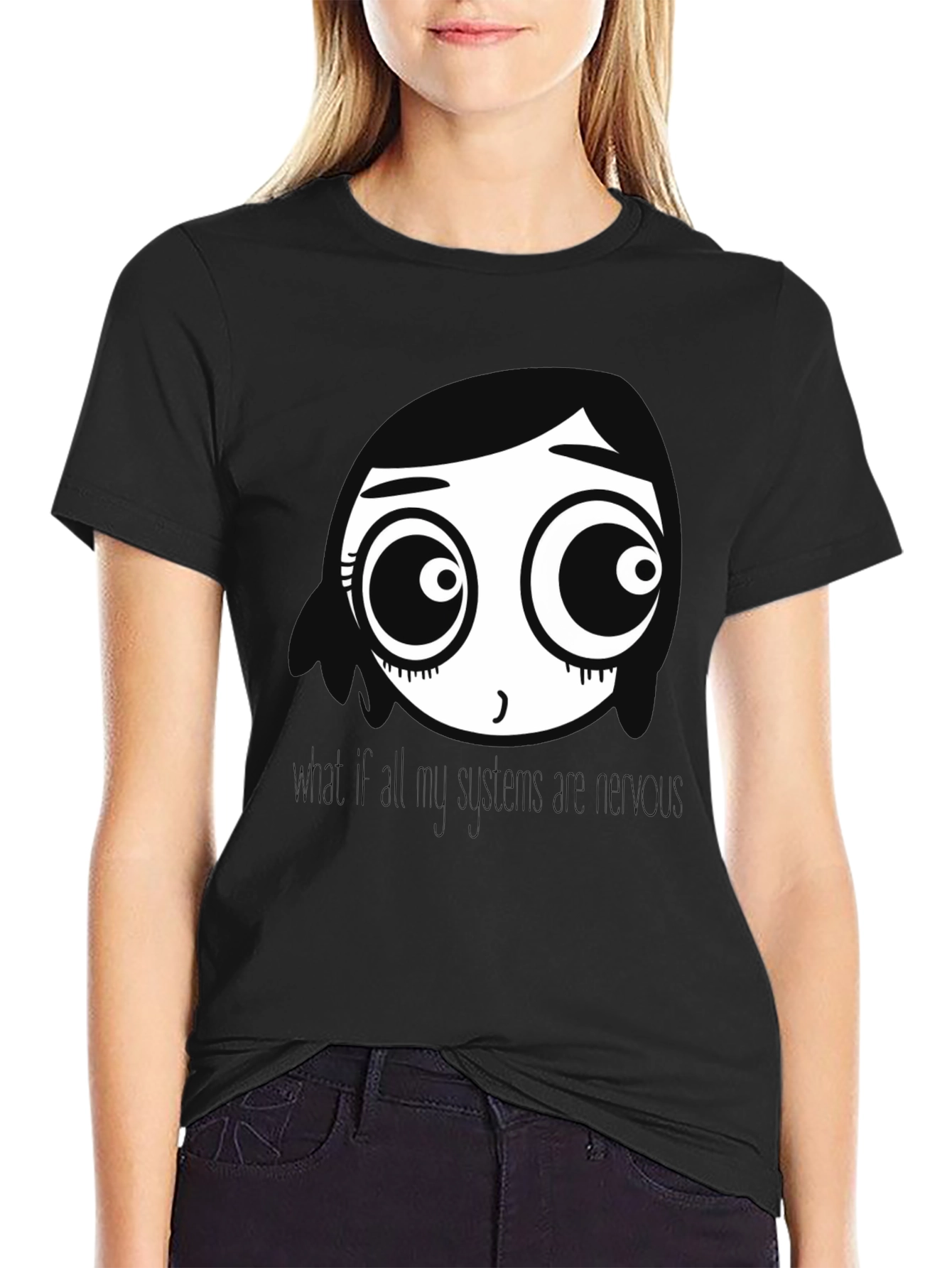 Black Cartoon Face Black T-Shirt view 2