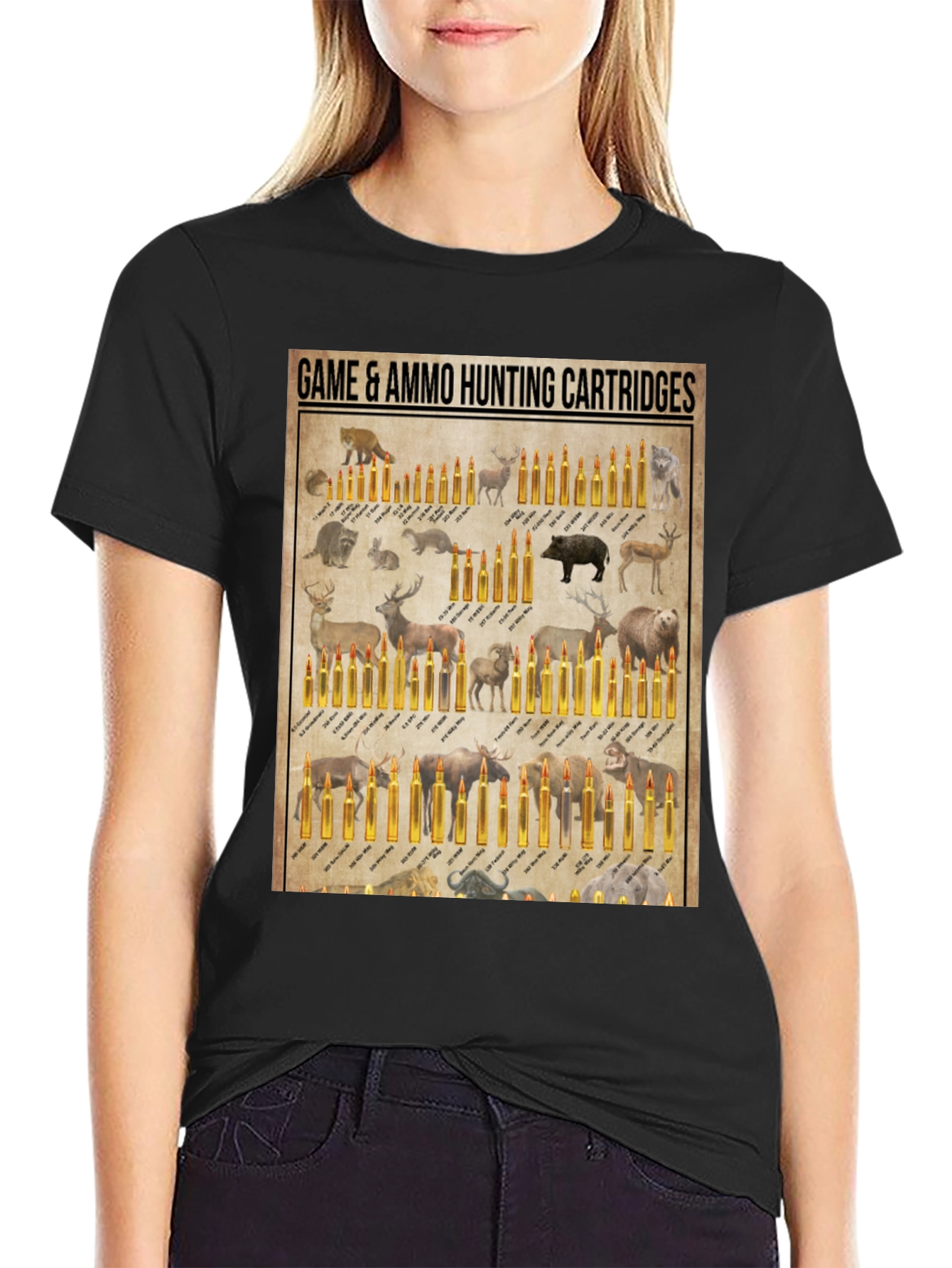 Black Hunting Cartridge T-Shirt - Game and Ammo Design view 2
