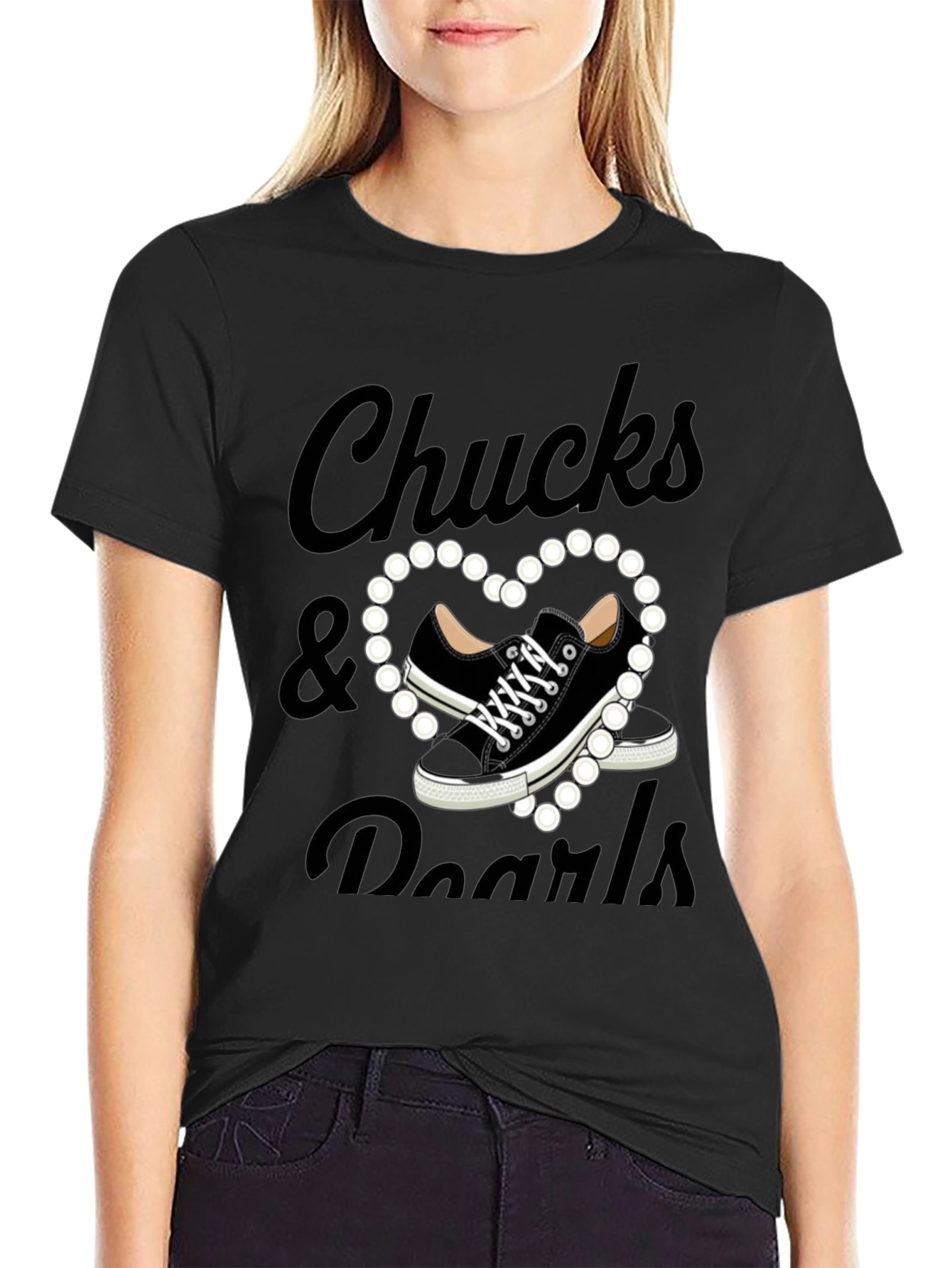 Black Chuck's & Pearls Graphic T-Shirt view 2