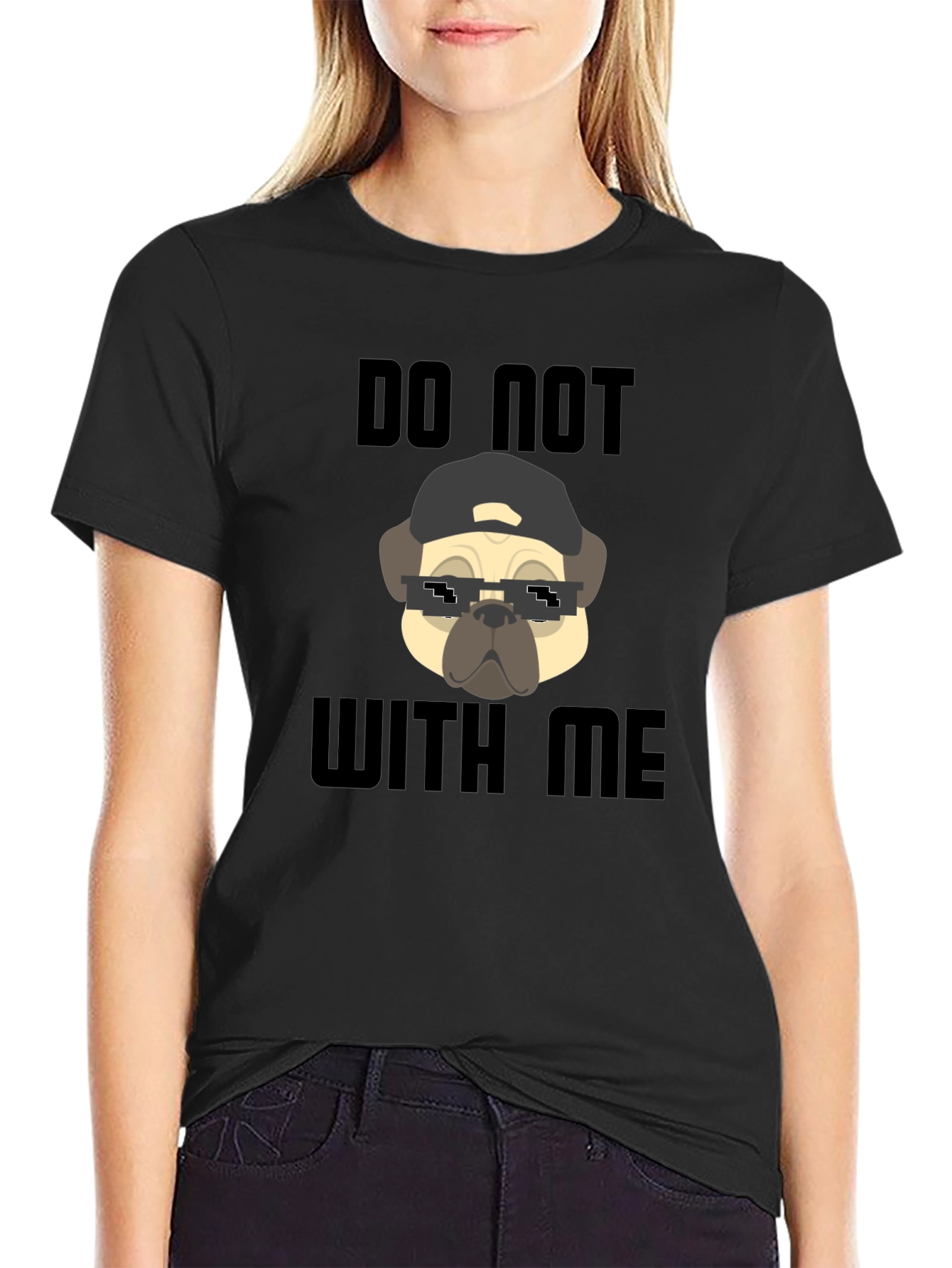 Black Funny Pug Do Not With Me Black T-Shirt view 2