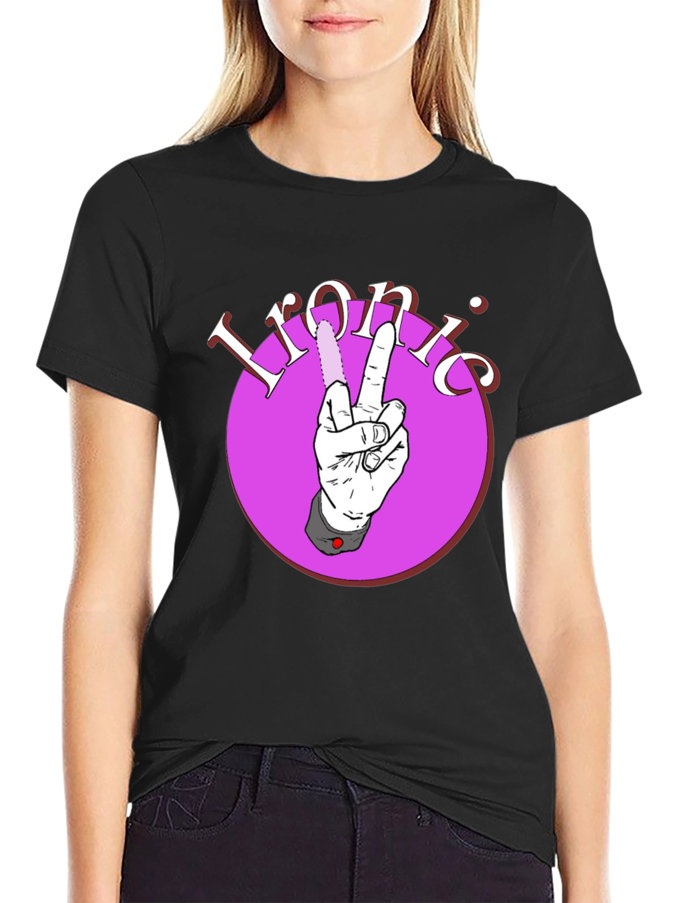 Black Ironic Peace Sign Graphic Tee view 2