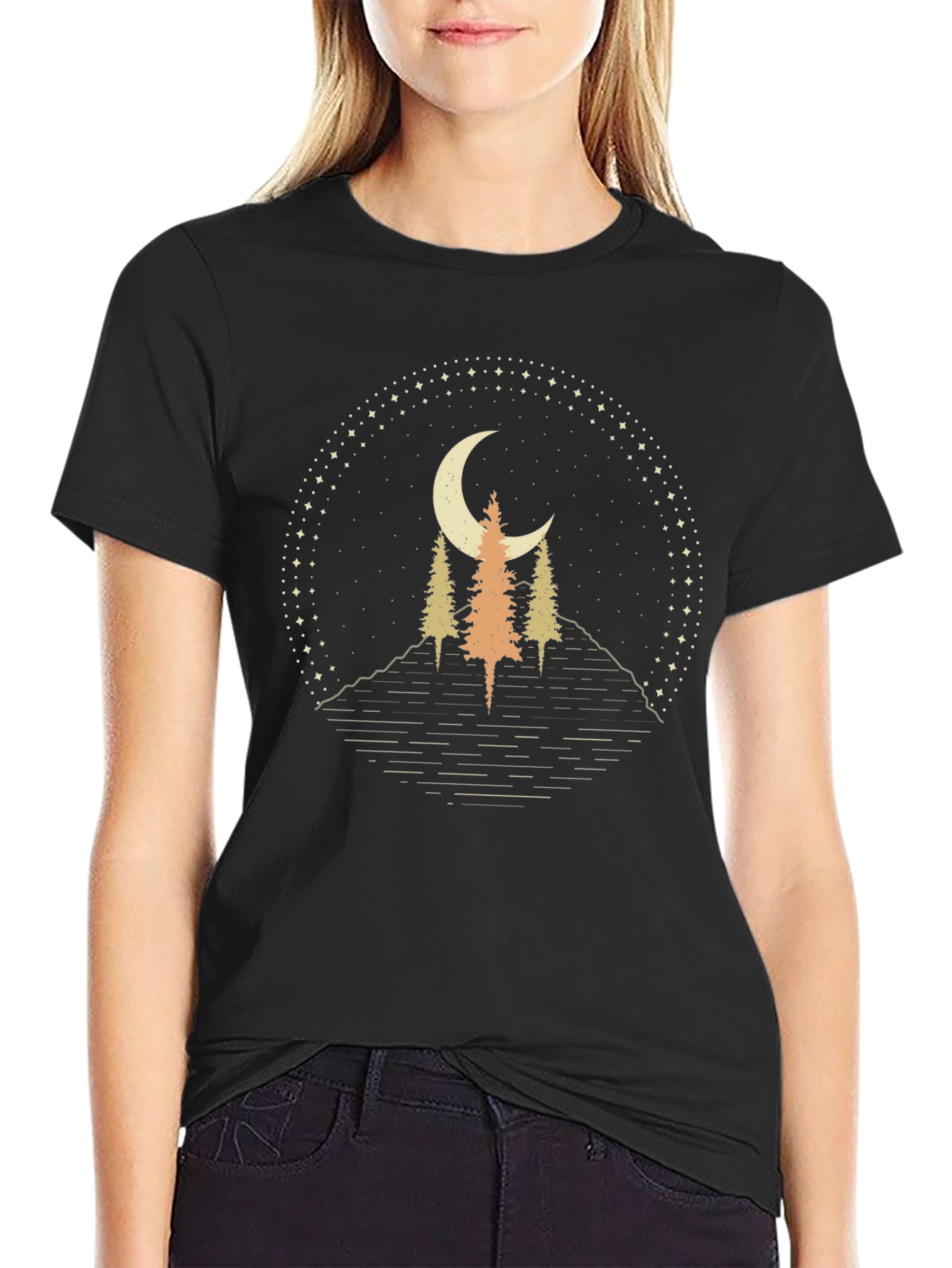 Black Night Sky Trees Graphic Tee view 2