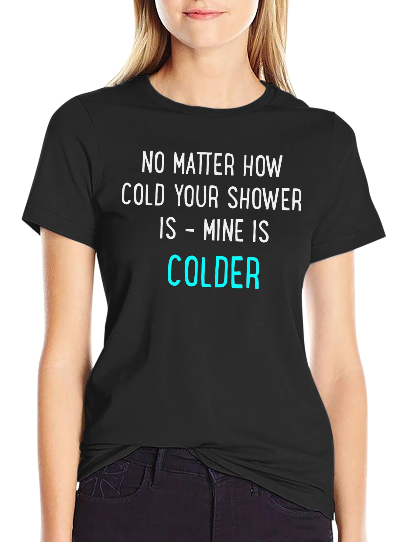 Black Humorous Cold Shower T-Shirt view 2