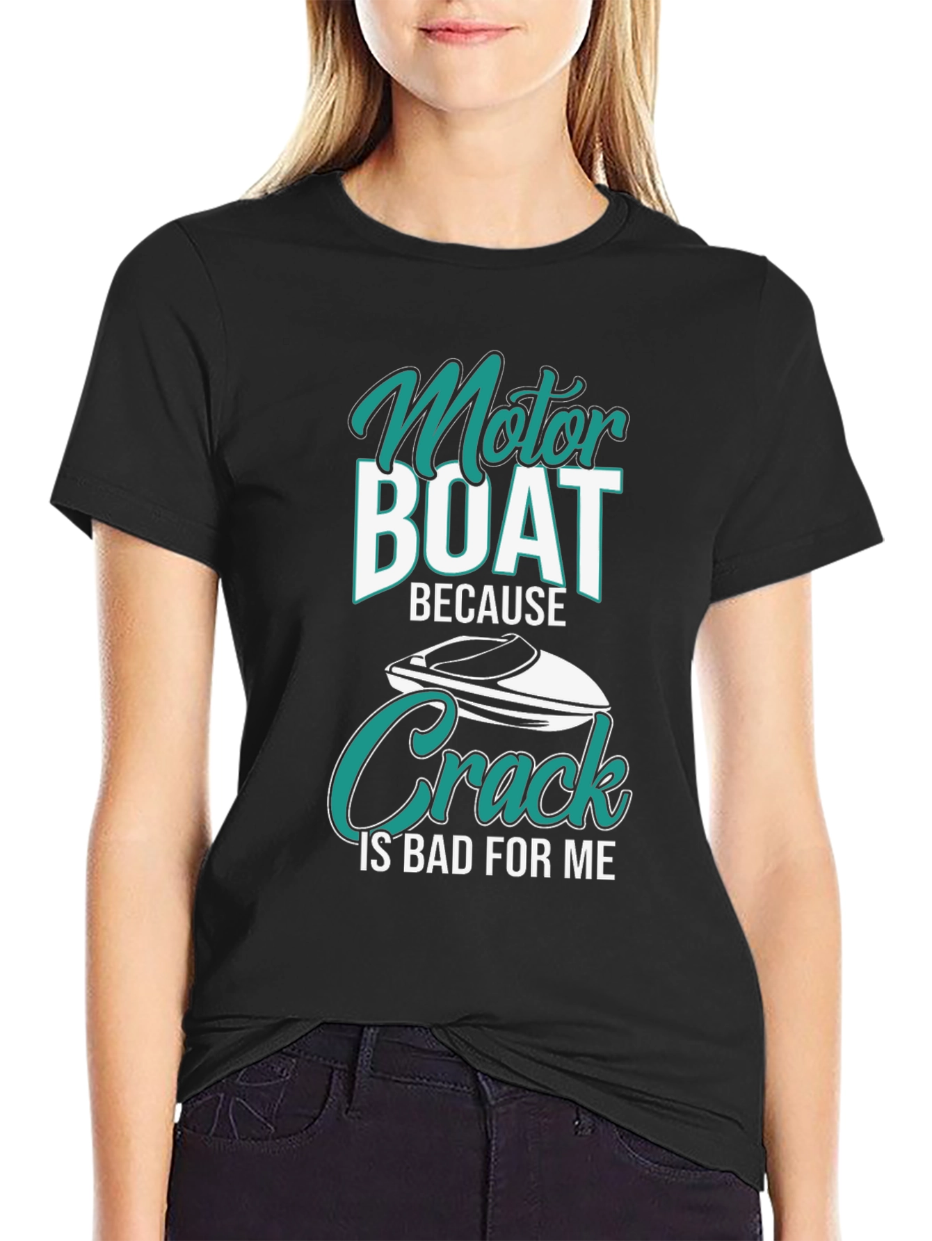 Black Motor Boat Because Crack Is Bad T-Shirt view 2