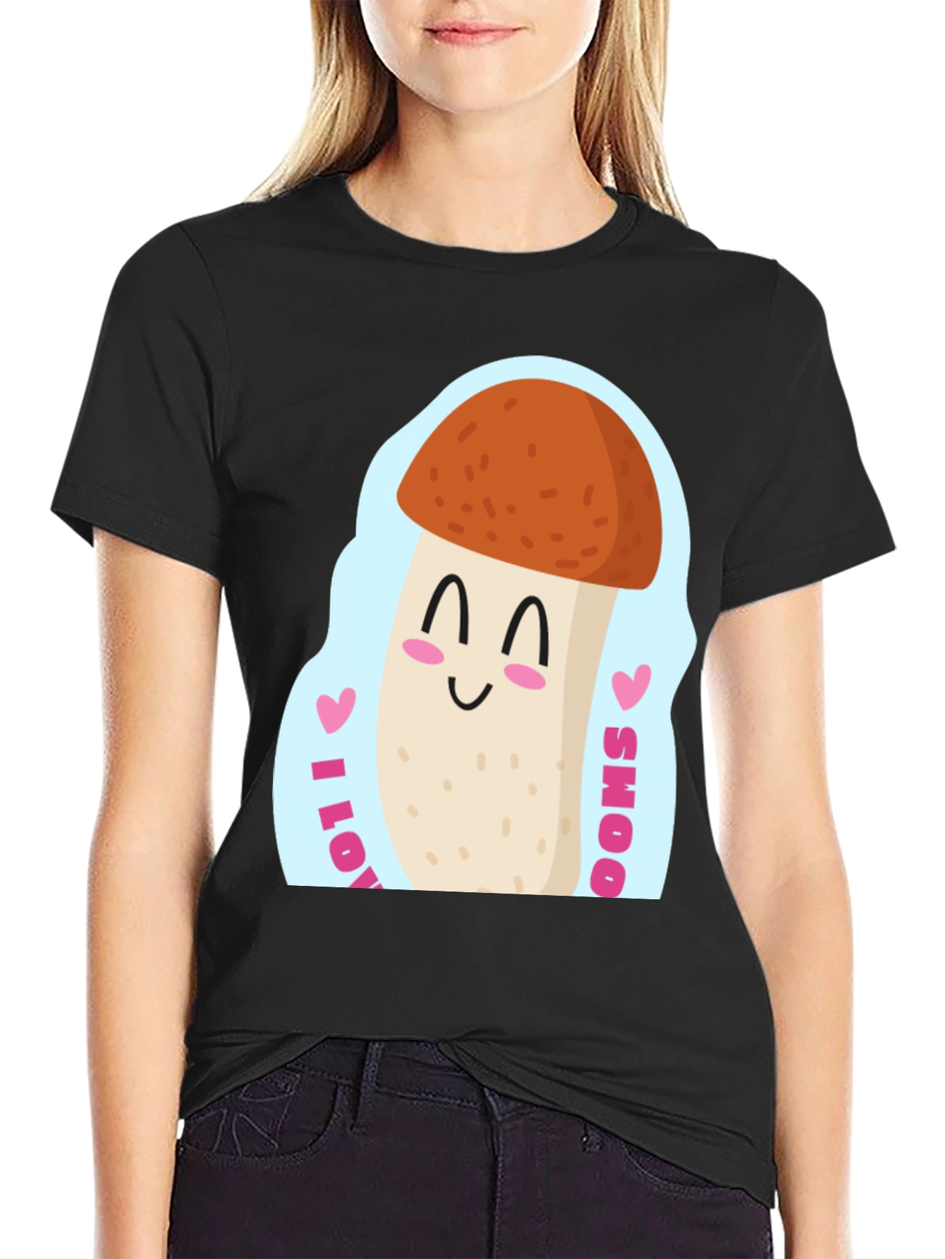 Black I Love Mushrooms T-Shirt - Cute Fungi Tee view 2