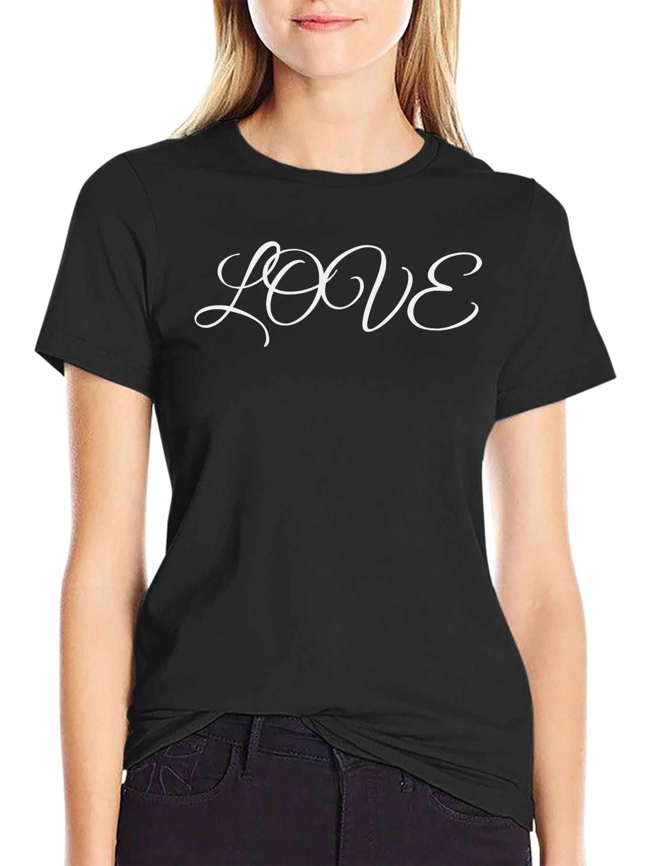 Black Love Script Black T-Shirt view 2