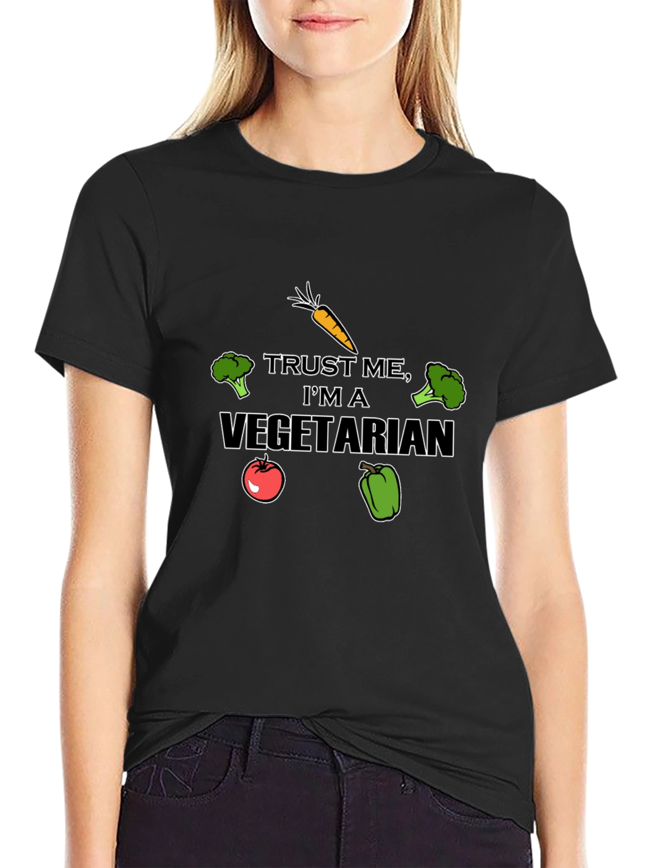 Black Vegetarian Graphic T-Shirt - Funny Vegan Tee view 2