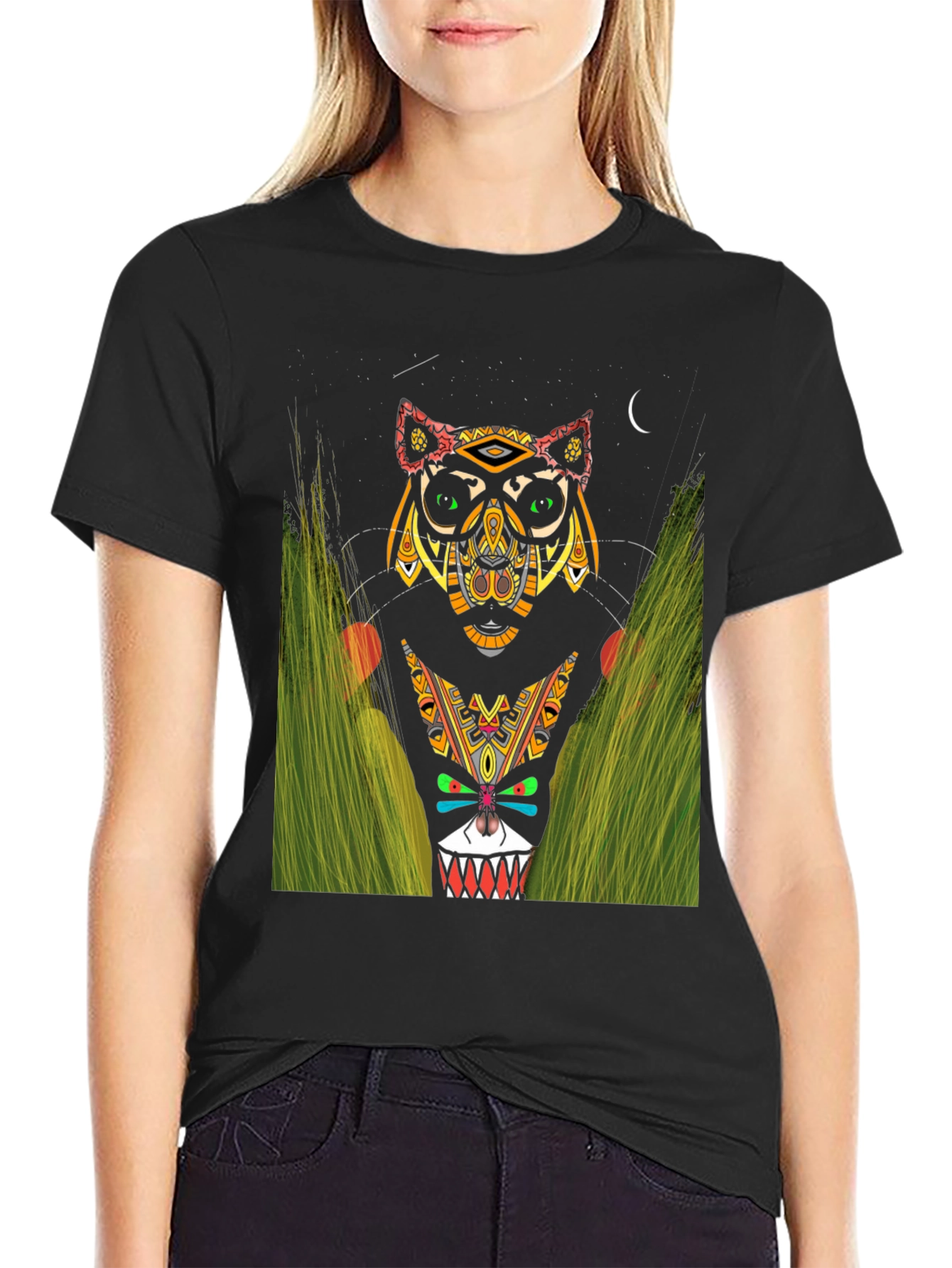 Black Tribal Totem Animal Graphic Tee view 2