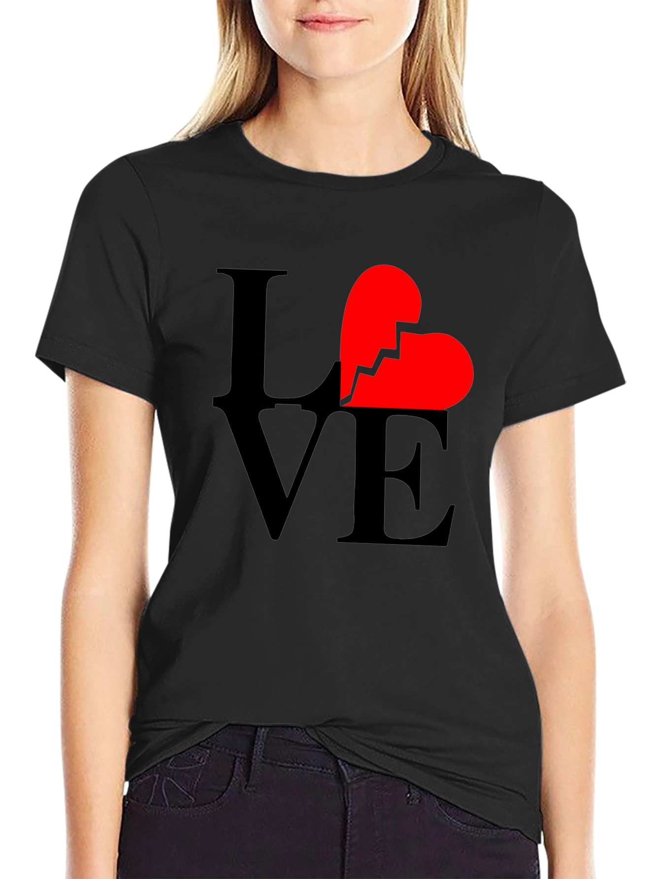 Black Broken Heart Love Graphic T-Shirt - Unisex Black Tee view 2