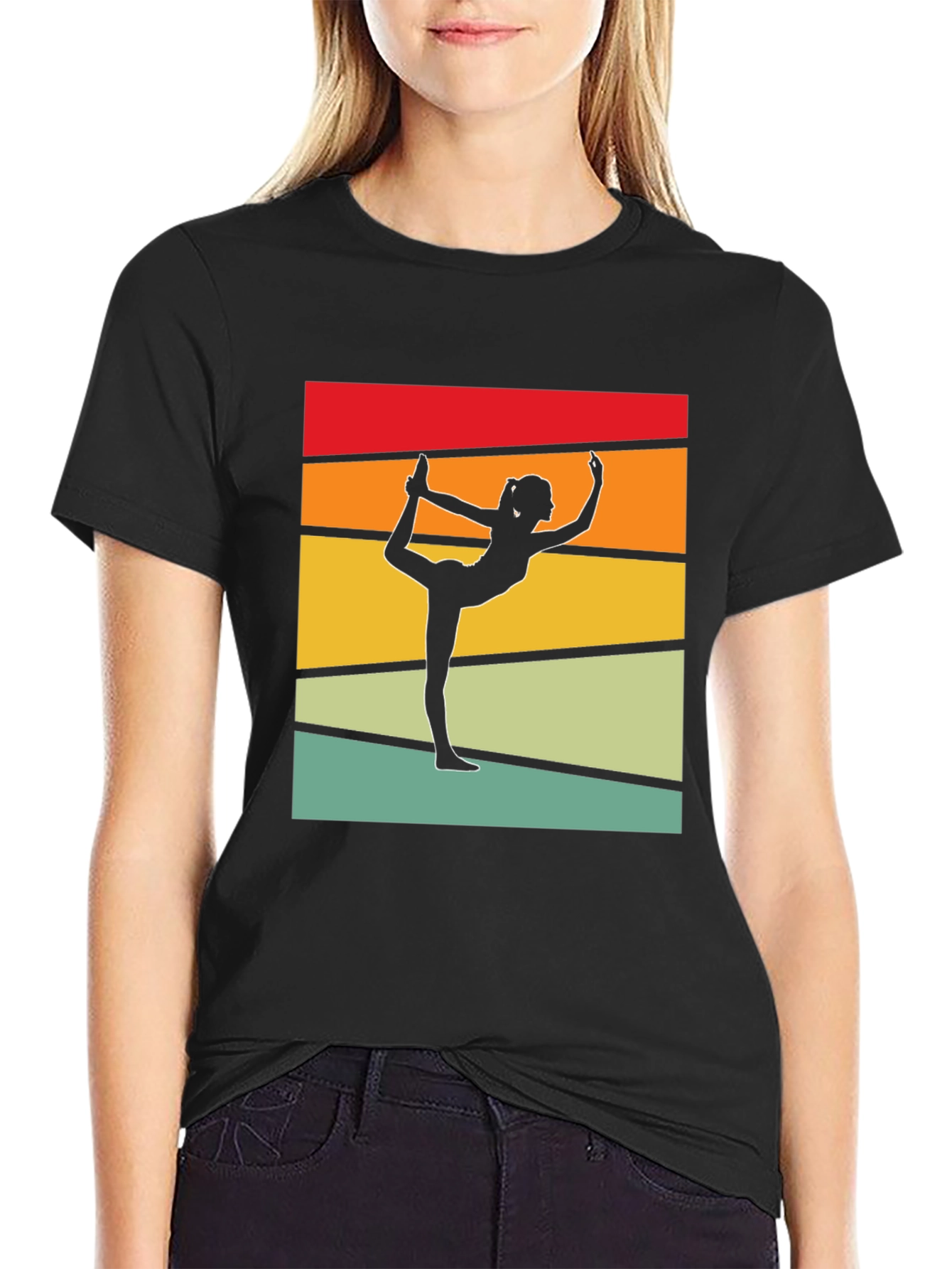 Black Yoga Pose Silhouette T-Shirt Retro Design view 2