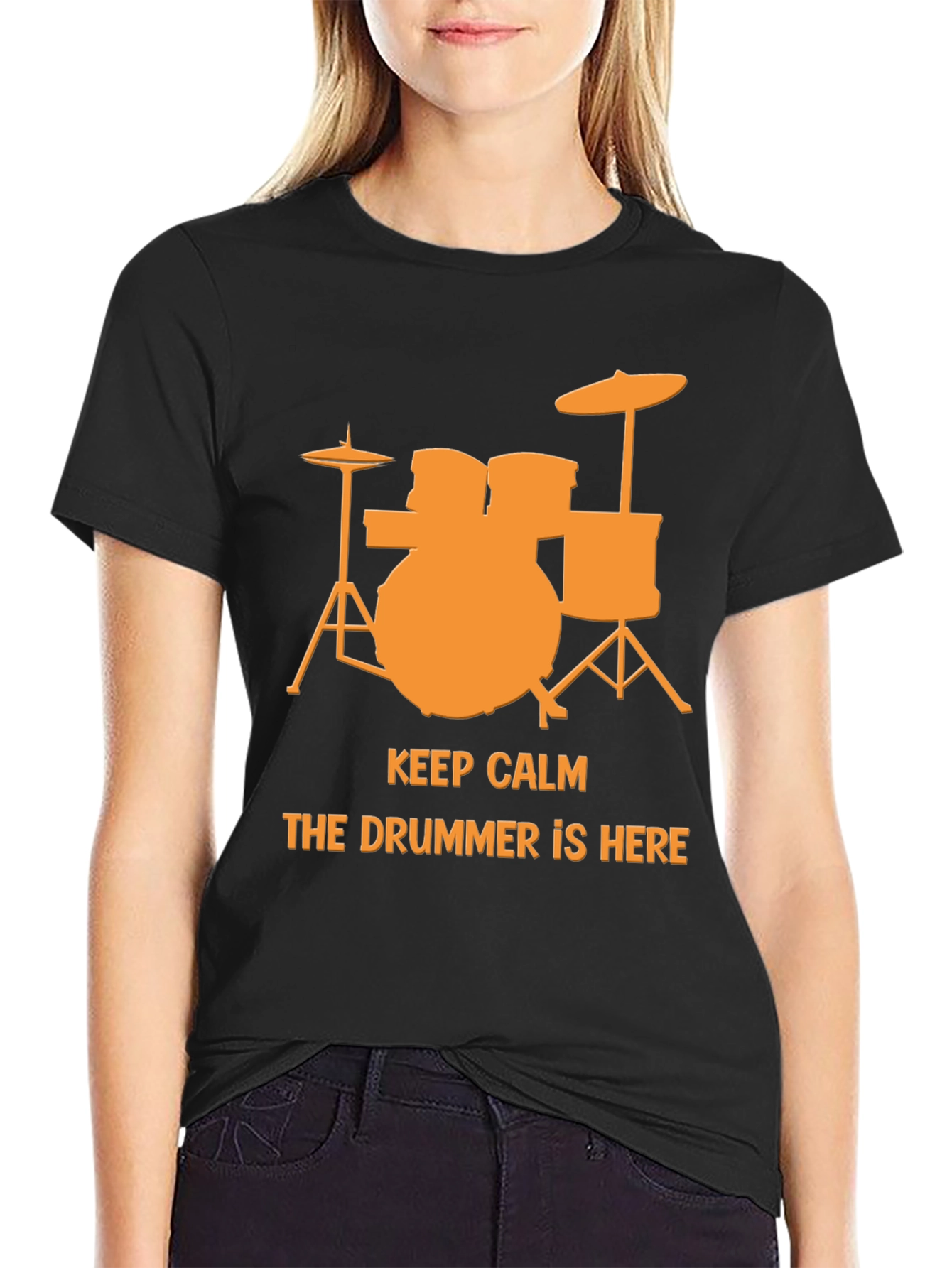 Black Keep Calm The Drummer Is Here T-Shirt view 2