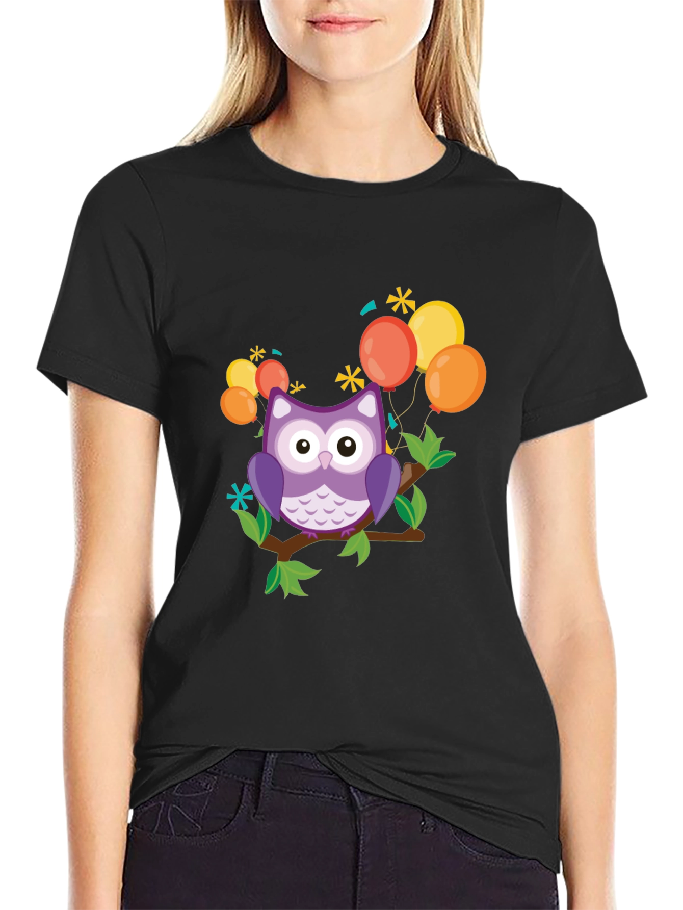 Cute Owl on Branch Graphic Tee - 2
