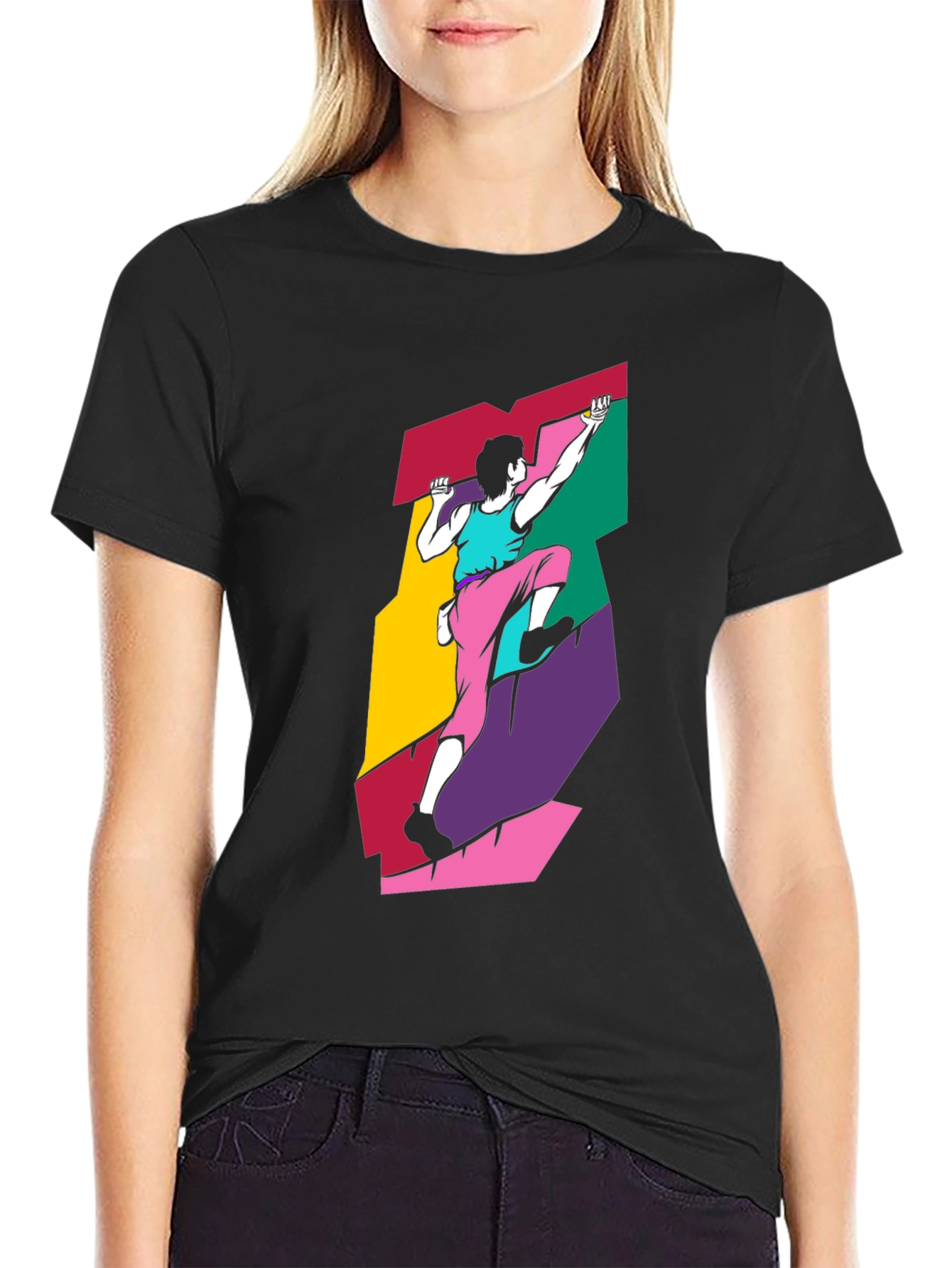 Black Retro Rock Climbing T-Shirt - Unique Graphic Tee view 2