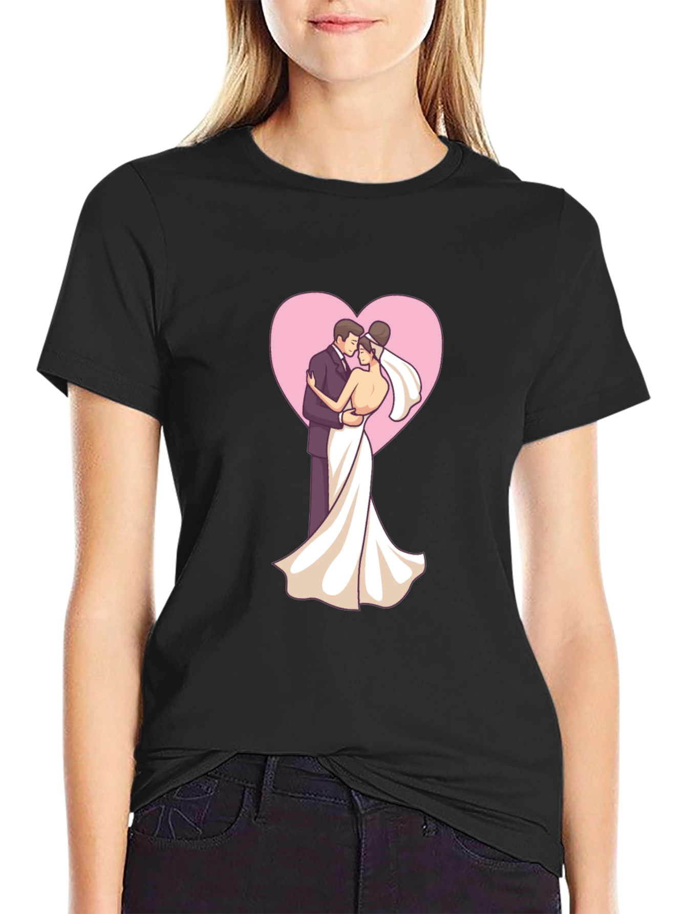 Black Bride & Groom Heart Tee - Black view 2