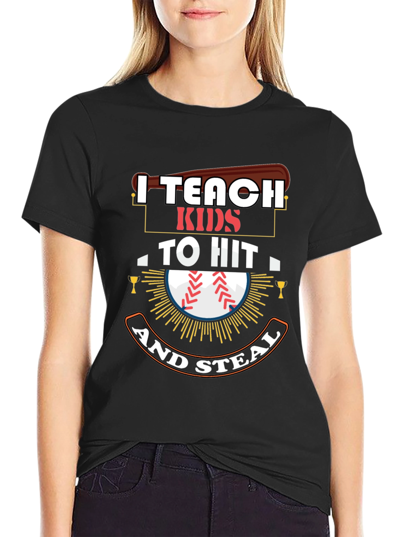 Black I Teach Kids To Hit And Steal T-Shirt view 2