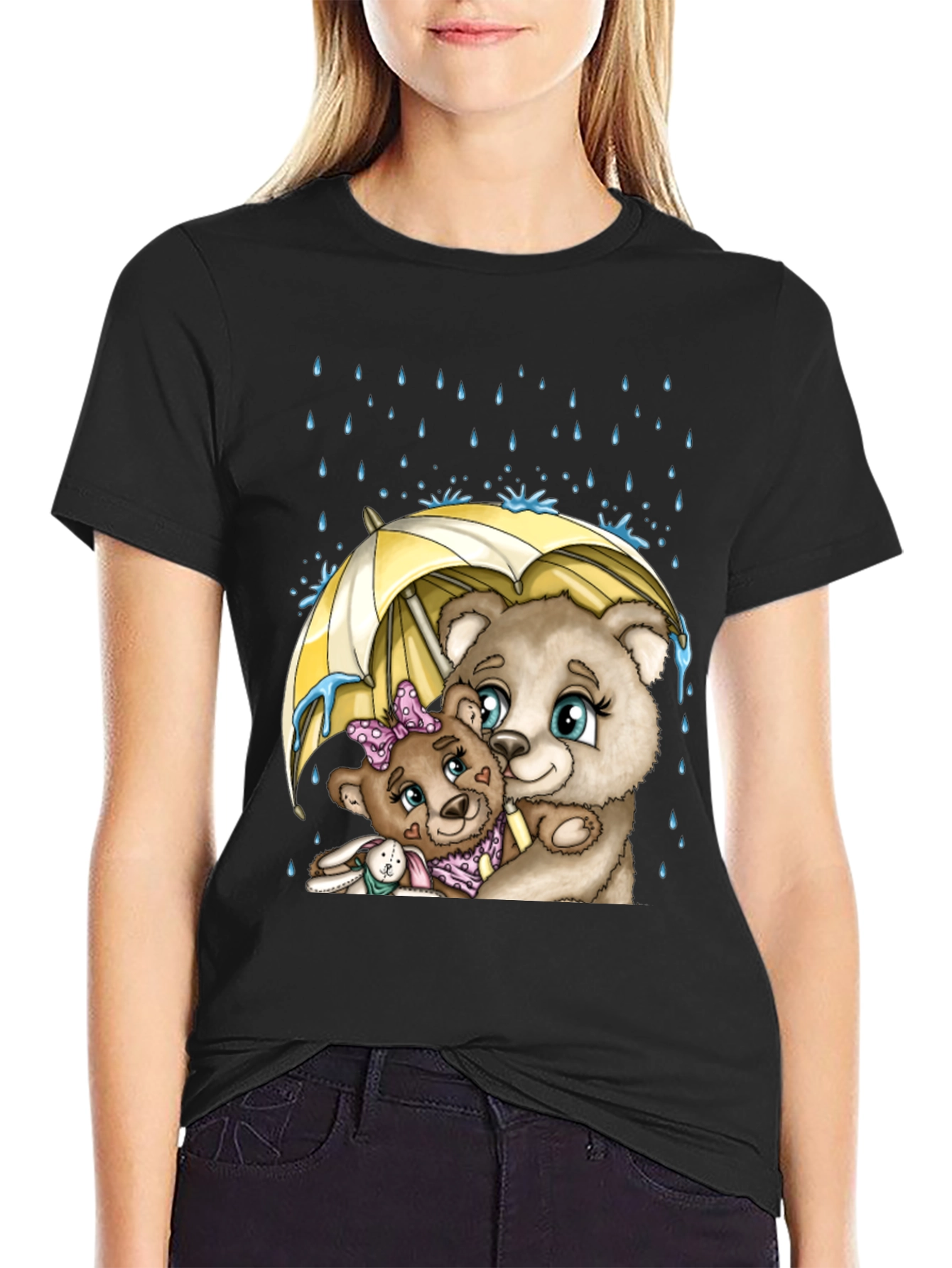 Black Bear Family Under Umbrella T-Shirt view 2