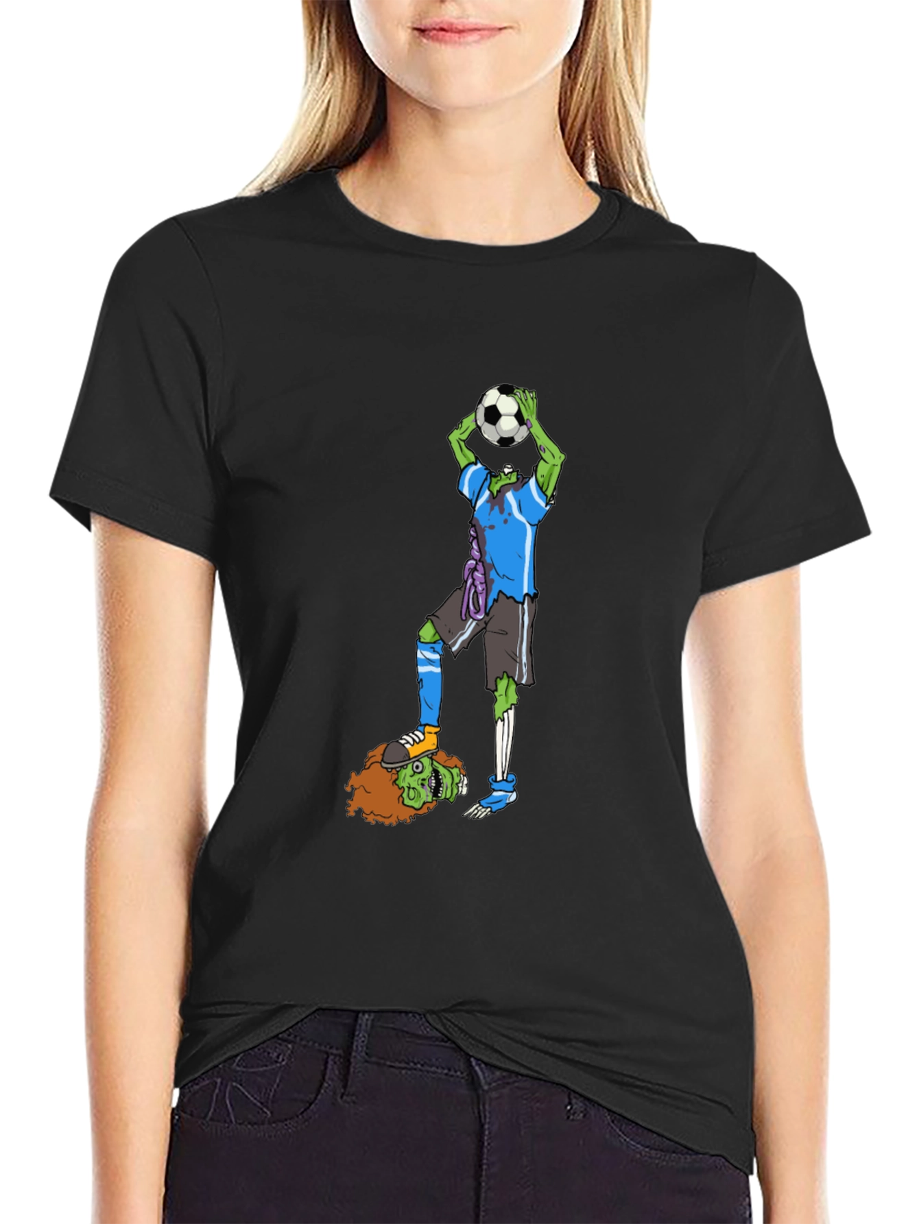 Black Zombie Soccer T-Shirt - Funny Graphic Tee view 2