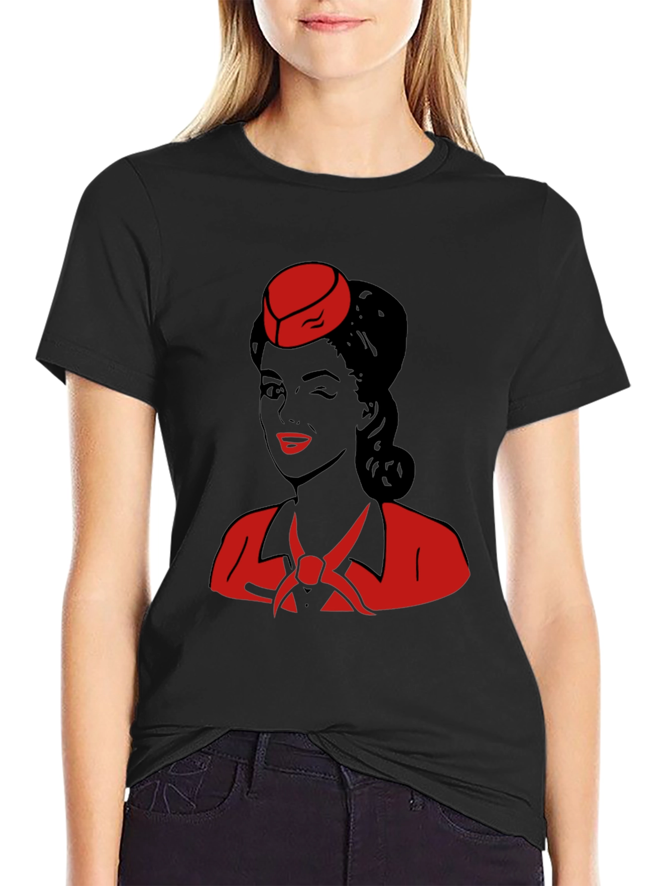 Black Retro Flight Attendant Graphic T-Shirt view 2