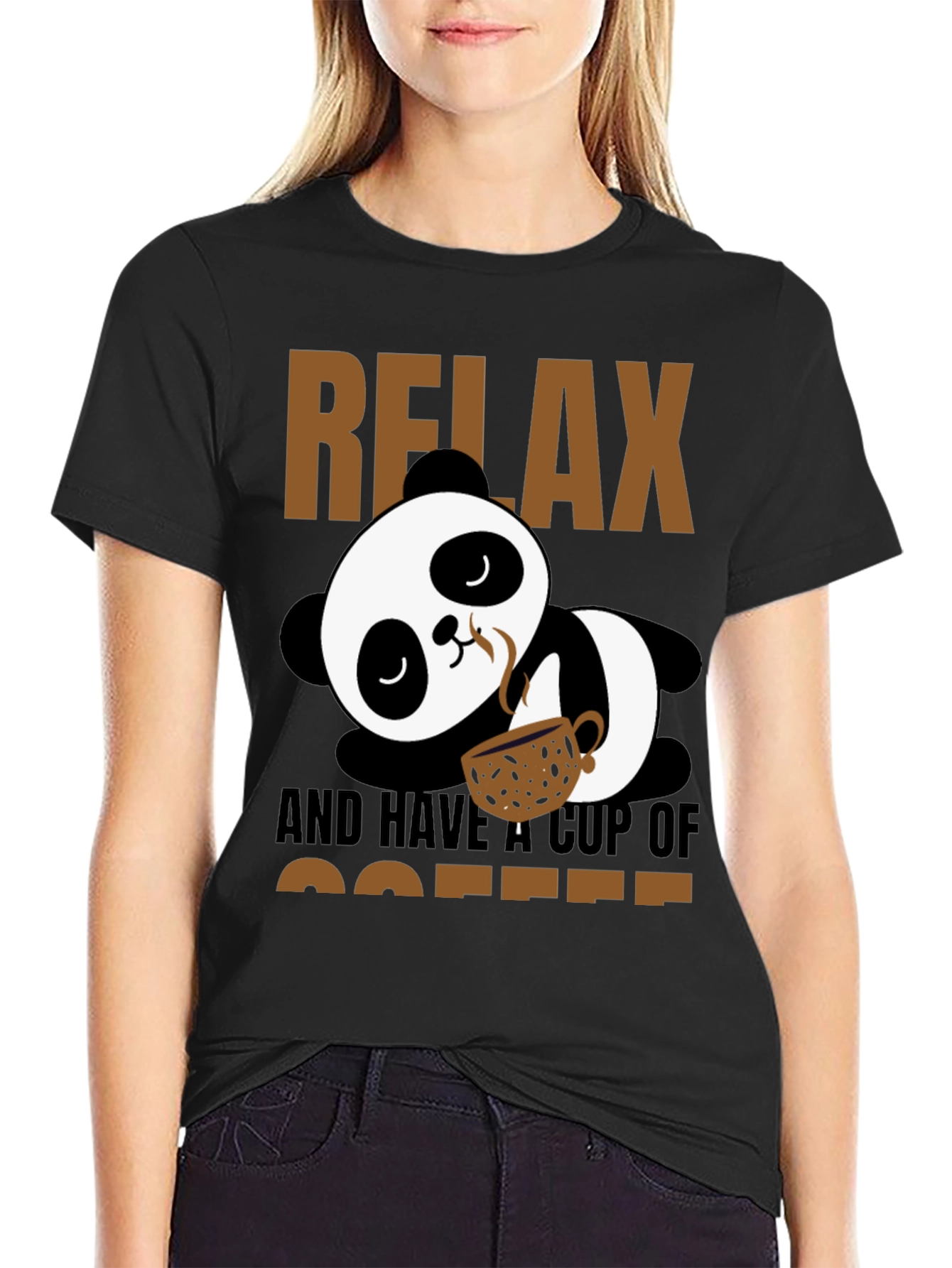 Black Relax Panda Coffee T-Shirt view 2