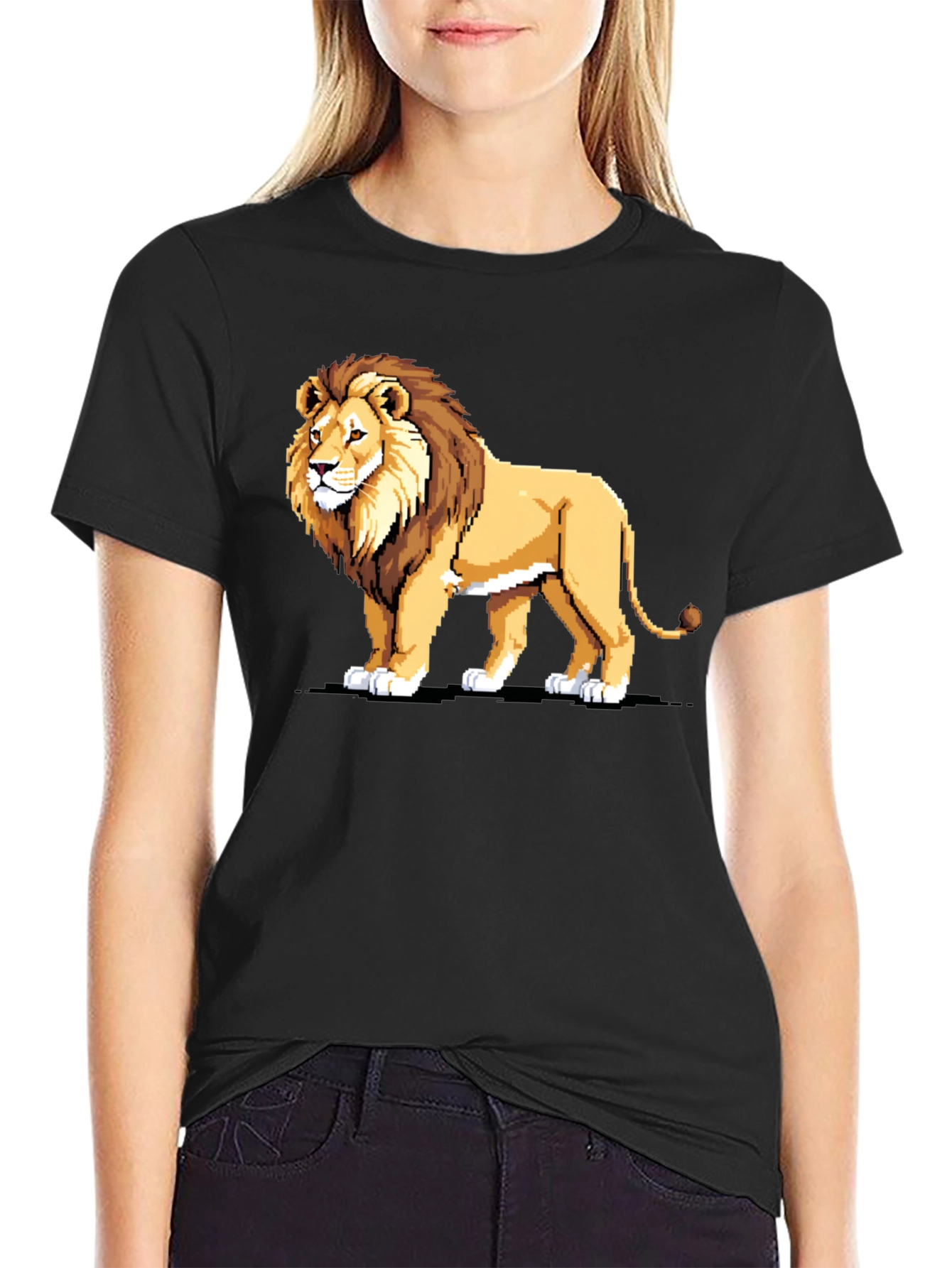 Black Pixelated Lion Graphic Tee - Black view 2