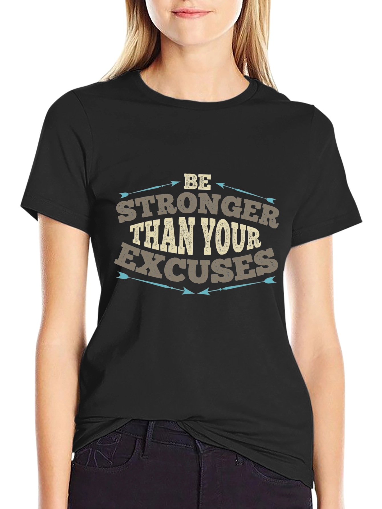 Black Motivational 'Be Stronger' Graphic Tee view 2