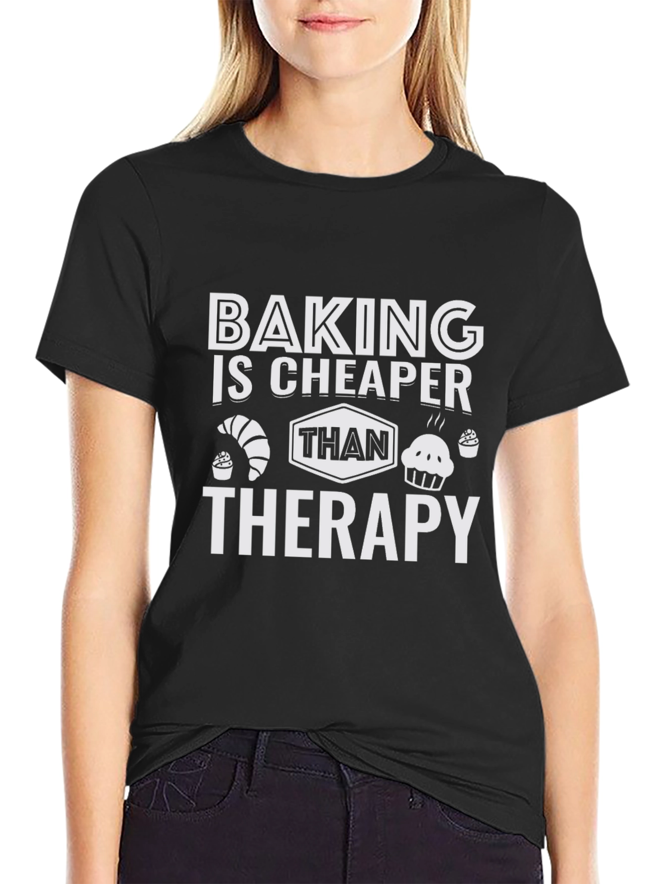 Black Baking is Cheaper Than Therapy Graphic Tee view 2
