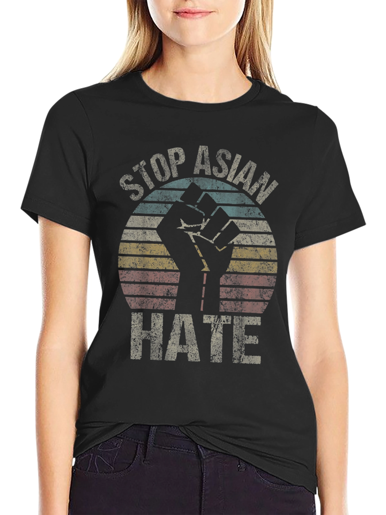 Black Stop Asian Hate T-Shirt Fist Graphic Tee Activism view 2