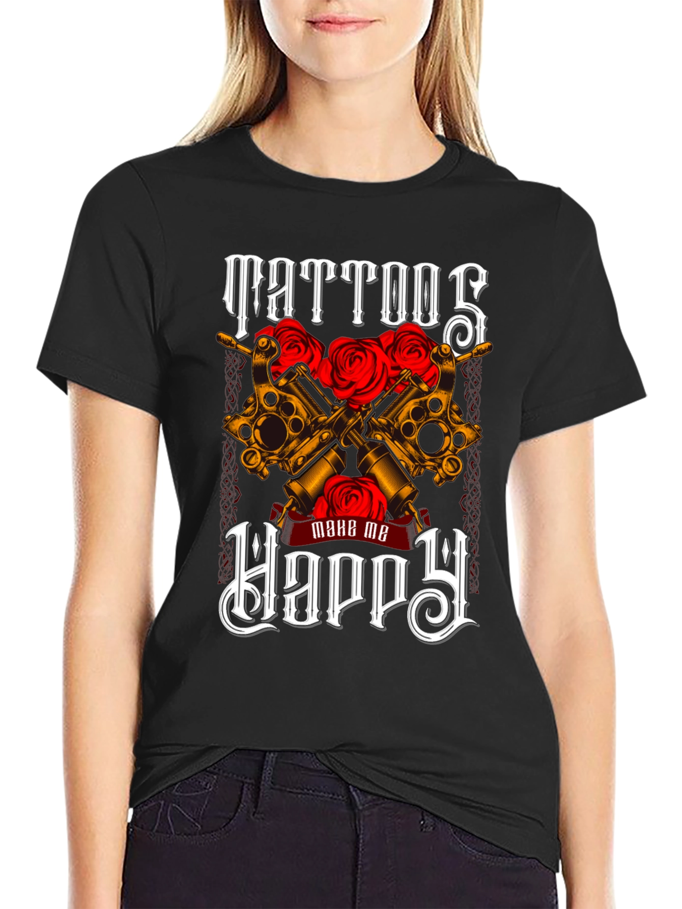 Black Tattoos Make Me Happy Graphic Tee view 2