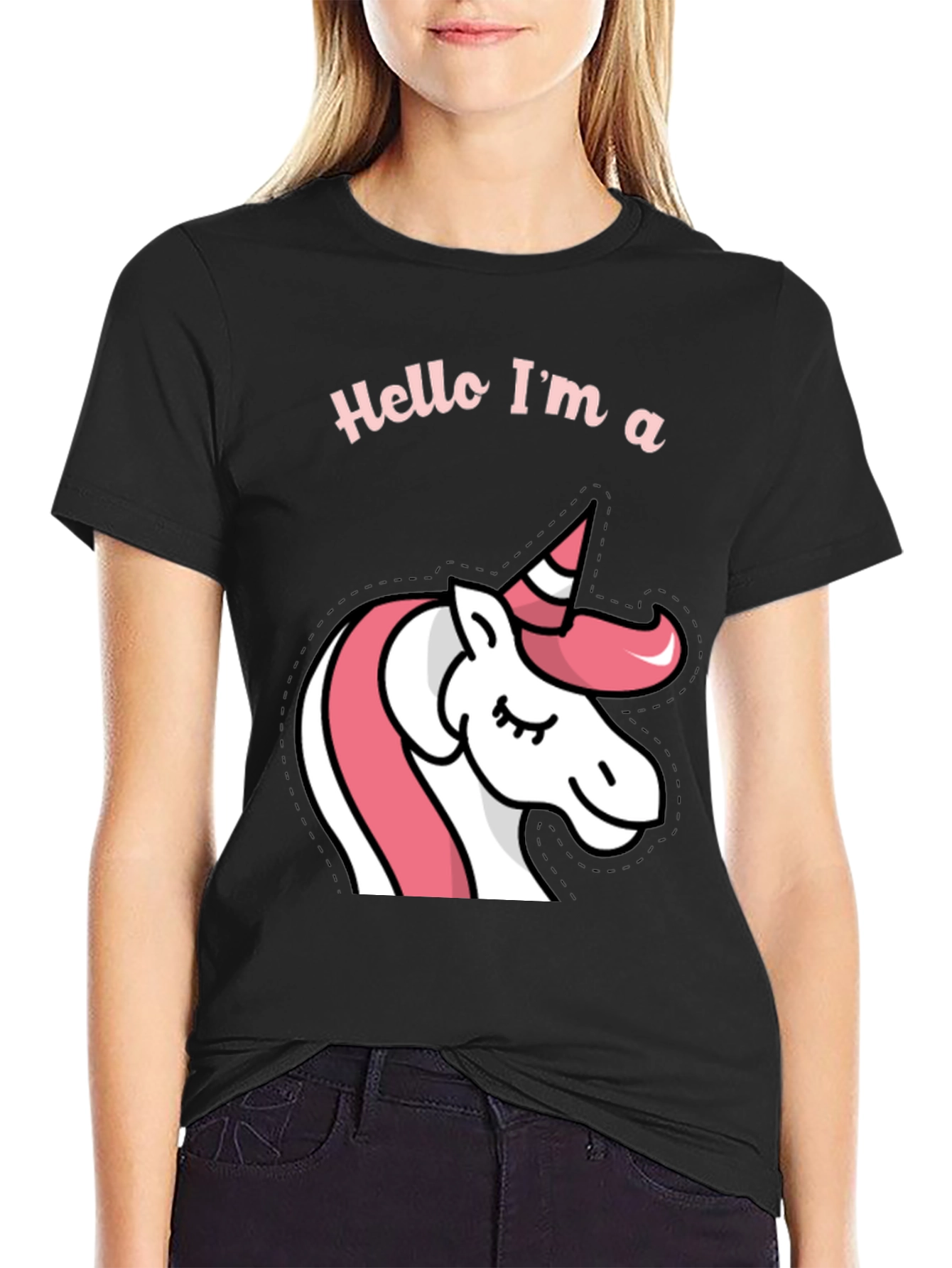 Black Hello I'm a Unicorn Black T-Shirt view 2