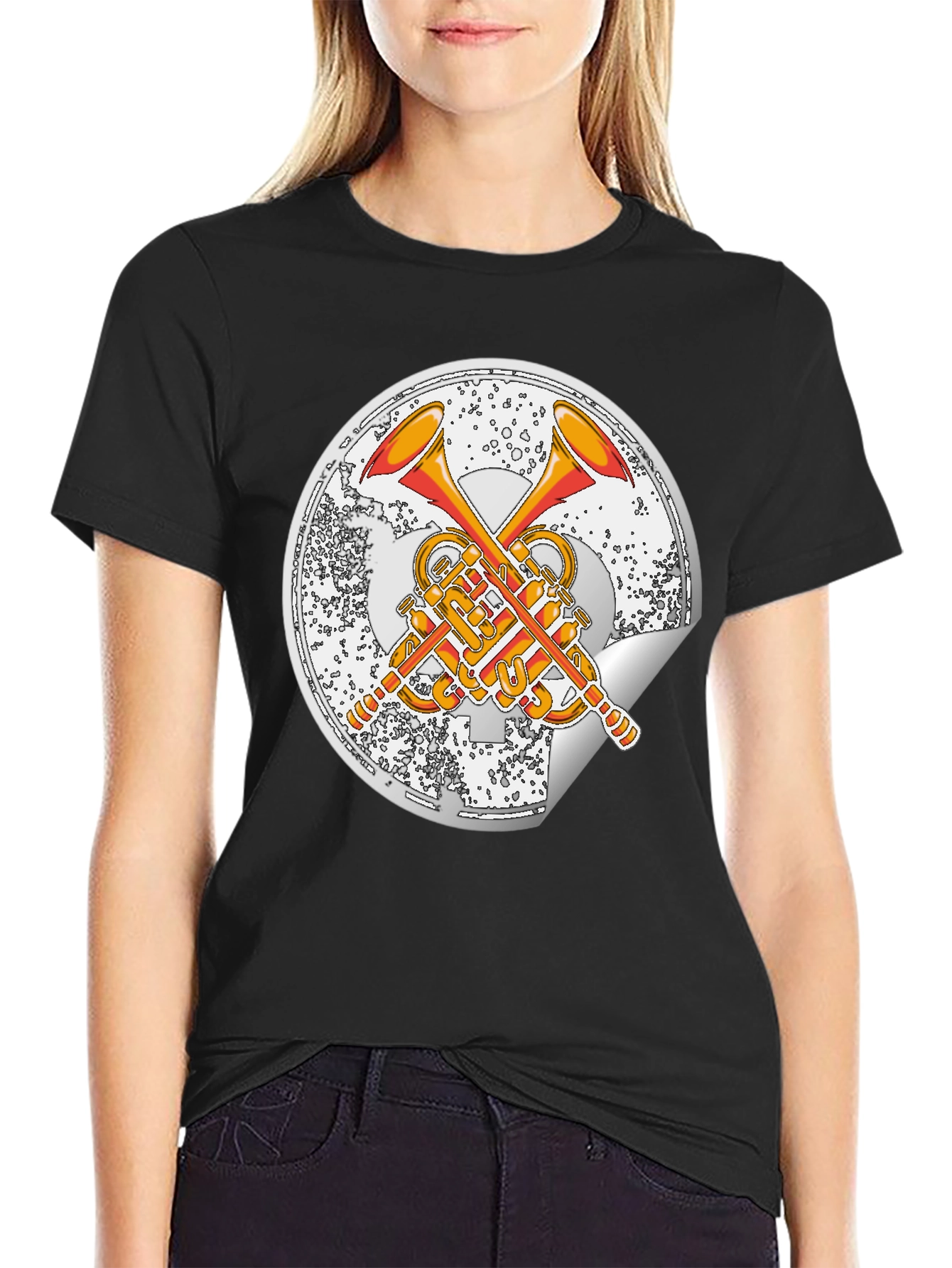 Black Trumpet Emblem Graphic Black T-Shirt view 2