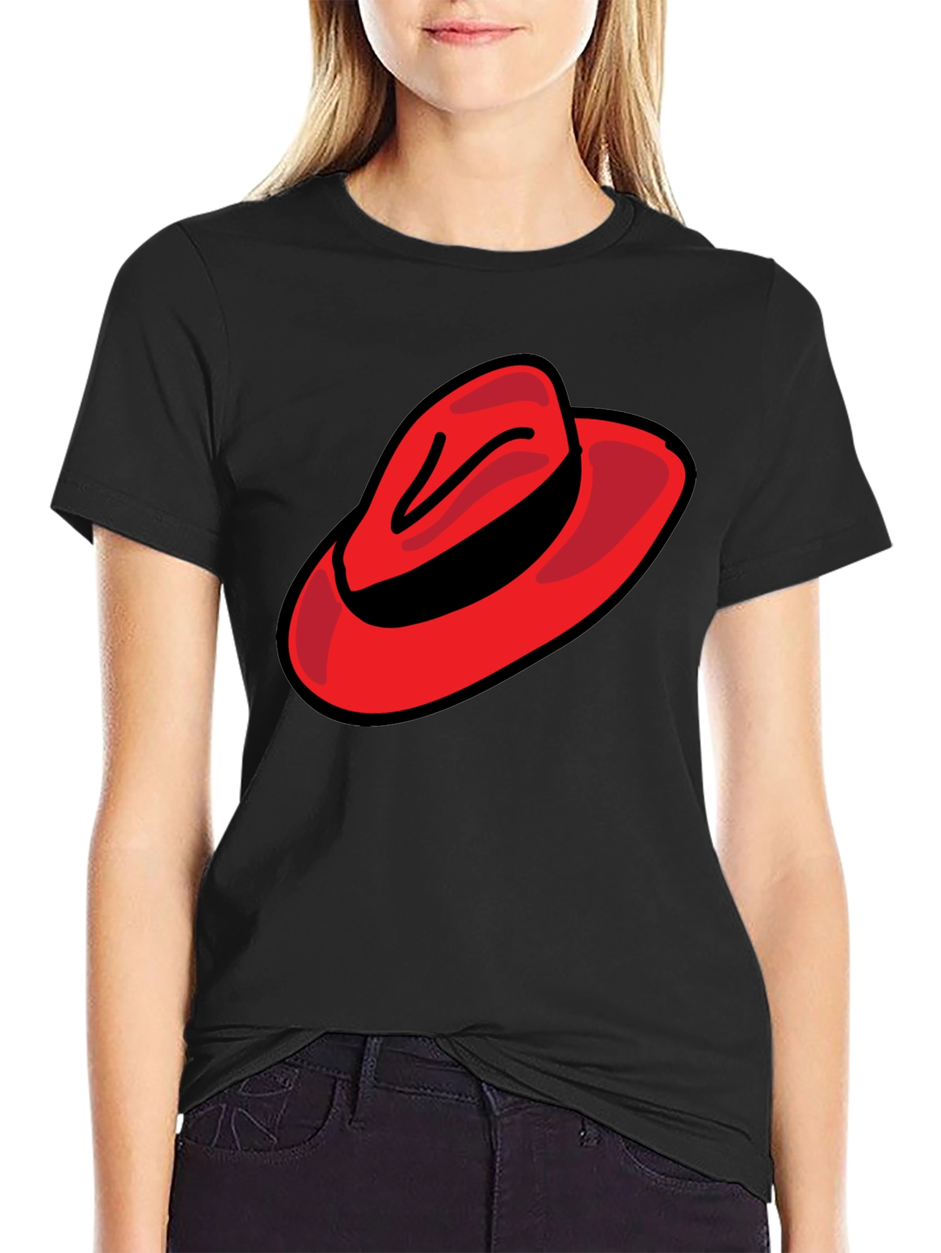 Black Red Hat Graphic Tee - Casual Black T-Shirt view 2