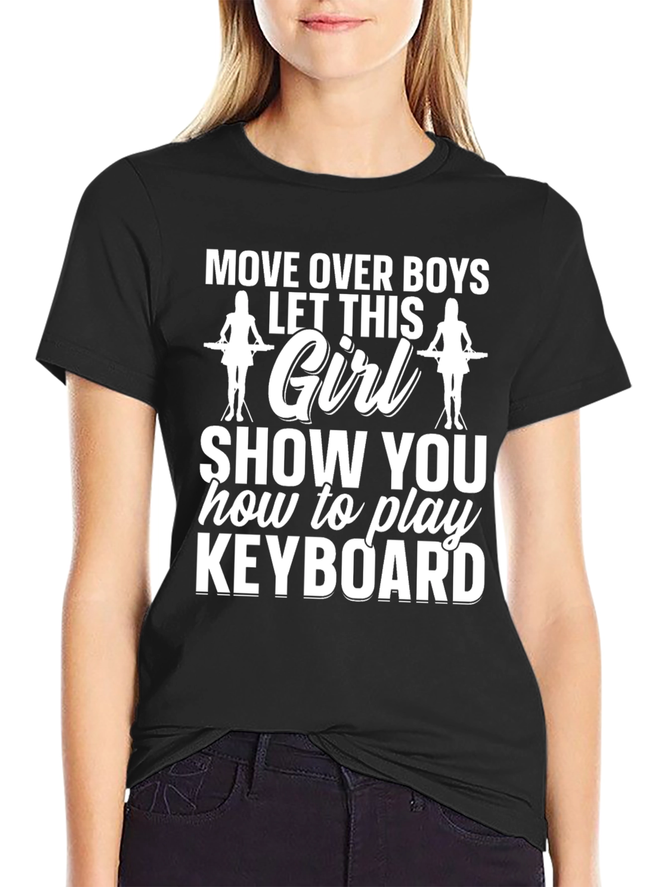 Black Move Over Keyboard Girl Graphic Tee - Black view 2