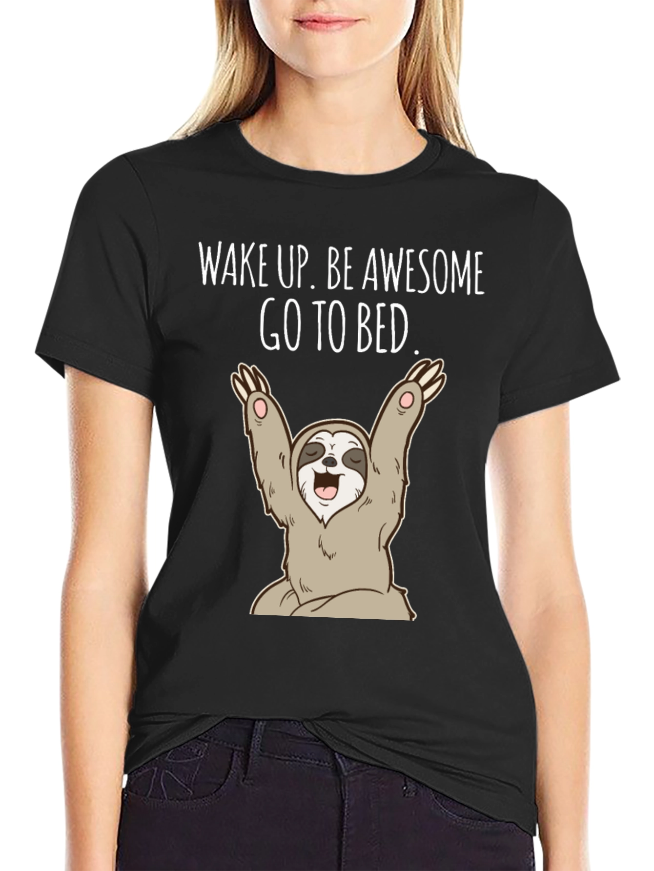 Black Wake Up Sloth Graphic Tee view 2