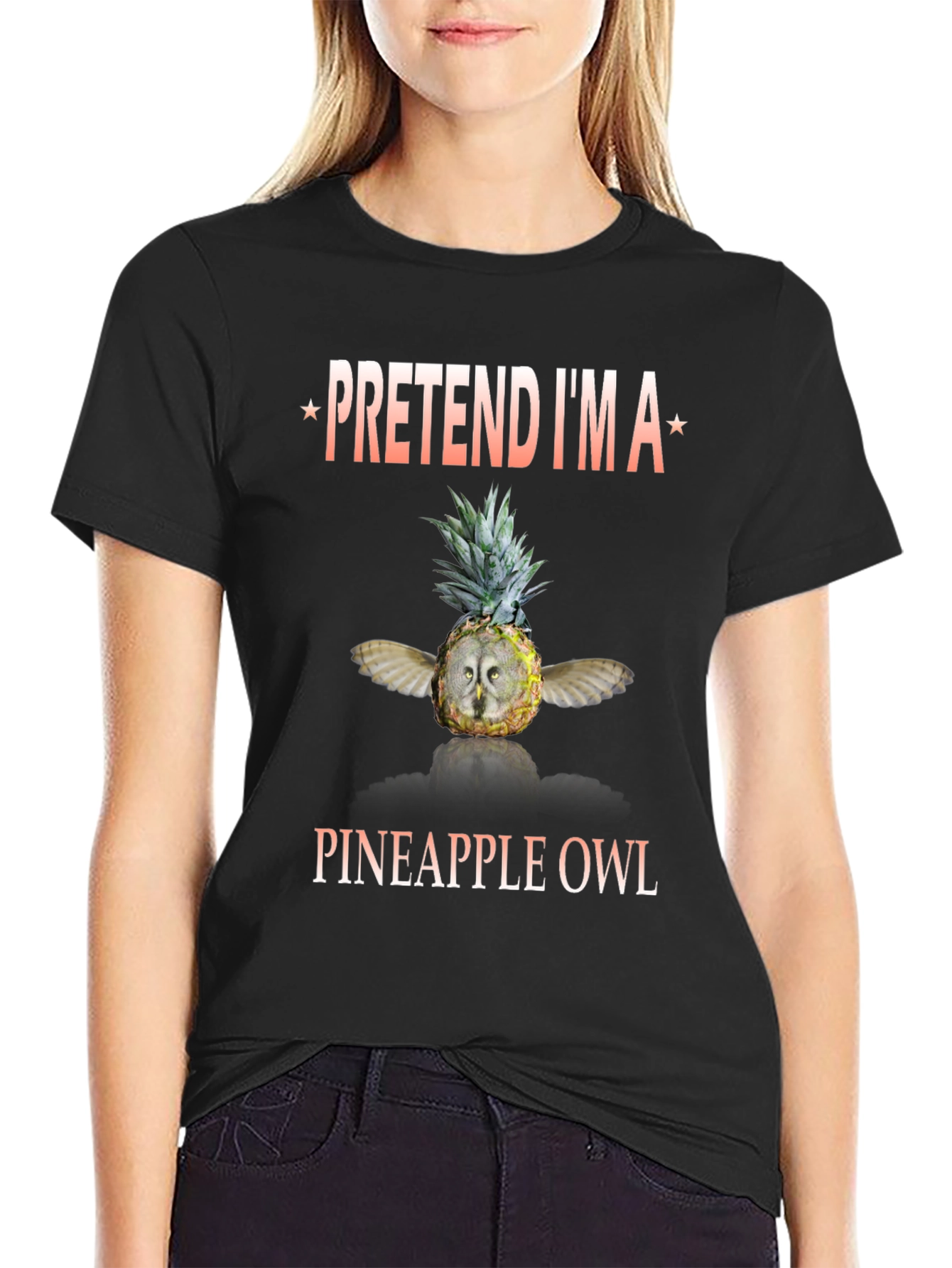 Black Pineapple Owl Graphic T-Shirt - Pretend I'm a Pineapple Owl view 2