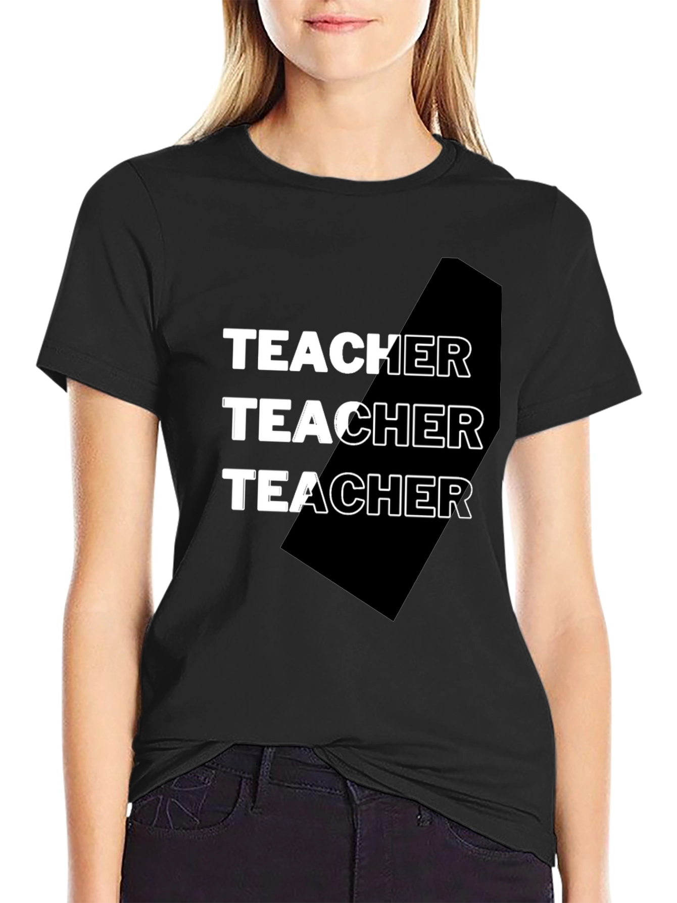 Black Teacher Graphic Tee - Black Cotton Blend T-Shirt view 2